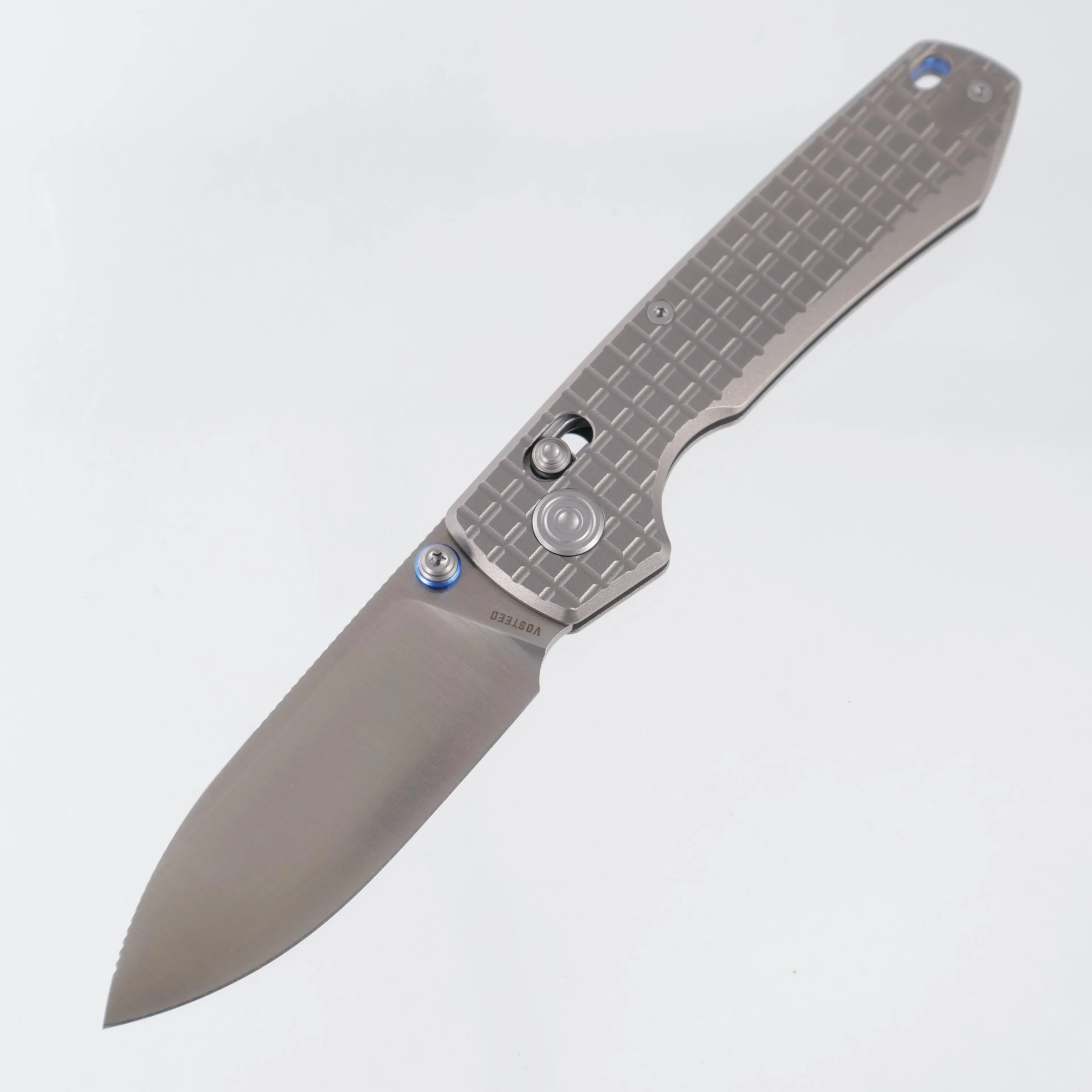 Vosteed Raccoon TiSlim - Plain Frag Titanium w/ Blue Accents - Satin S35VN - A4513