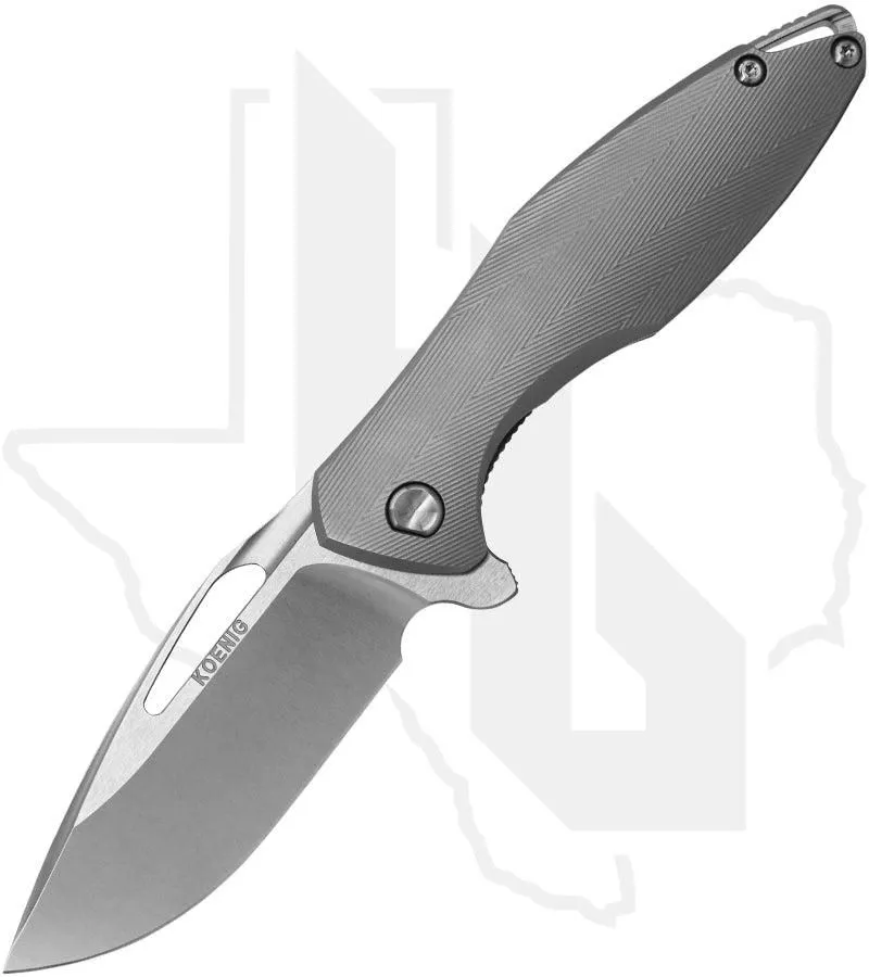 Koenig Knives Arius - Standard Pattern Titanium, Burnished w/ Polished Flats, Silver Hardware & Spacer