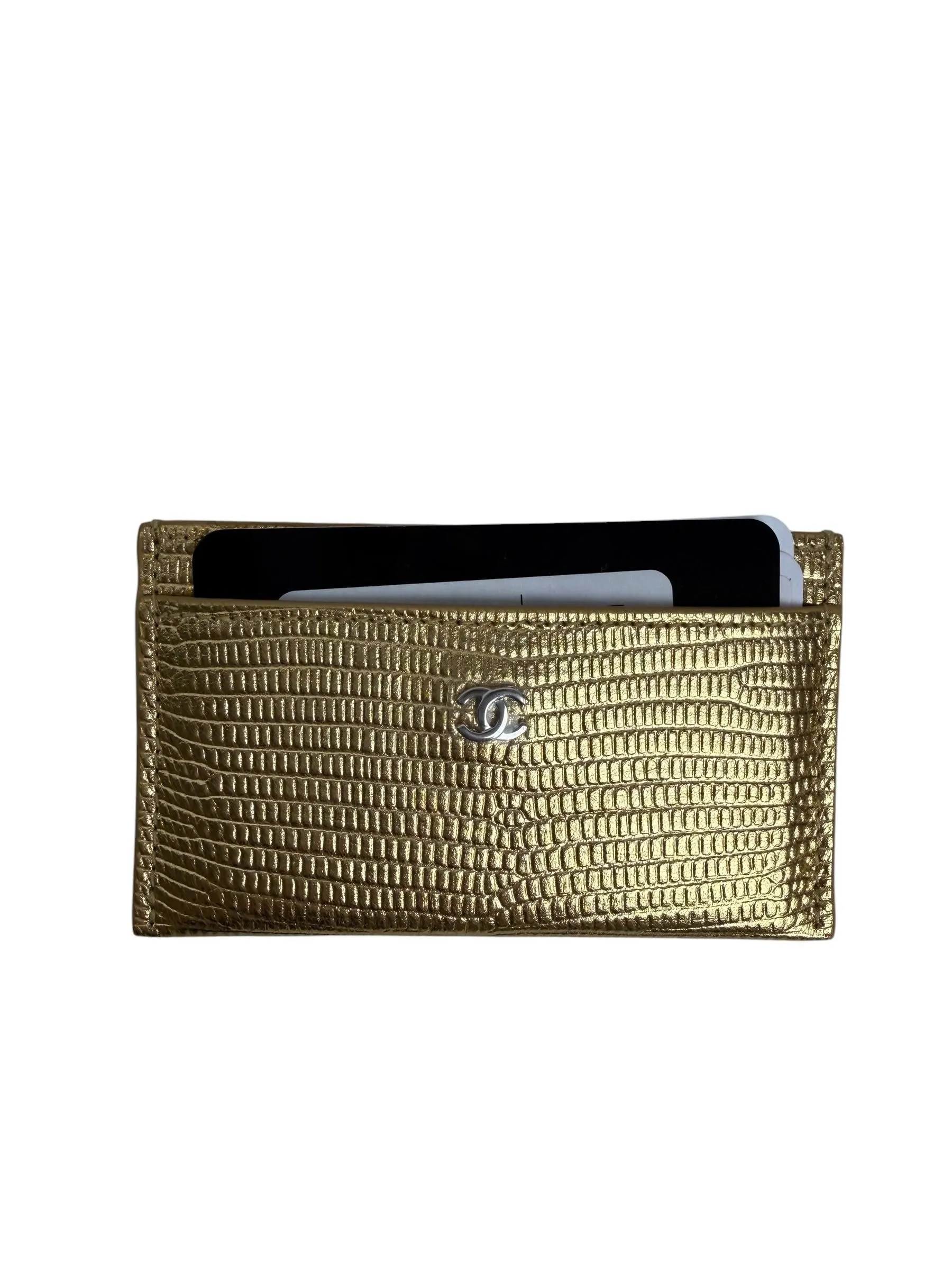 Chanel Gold Lizard Card Case T8405