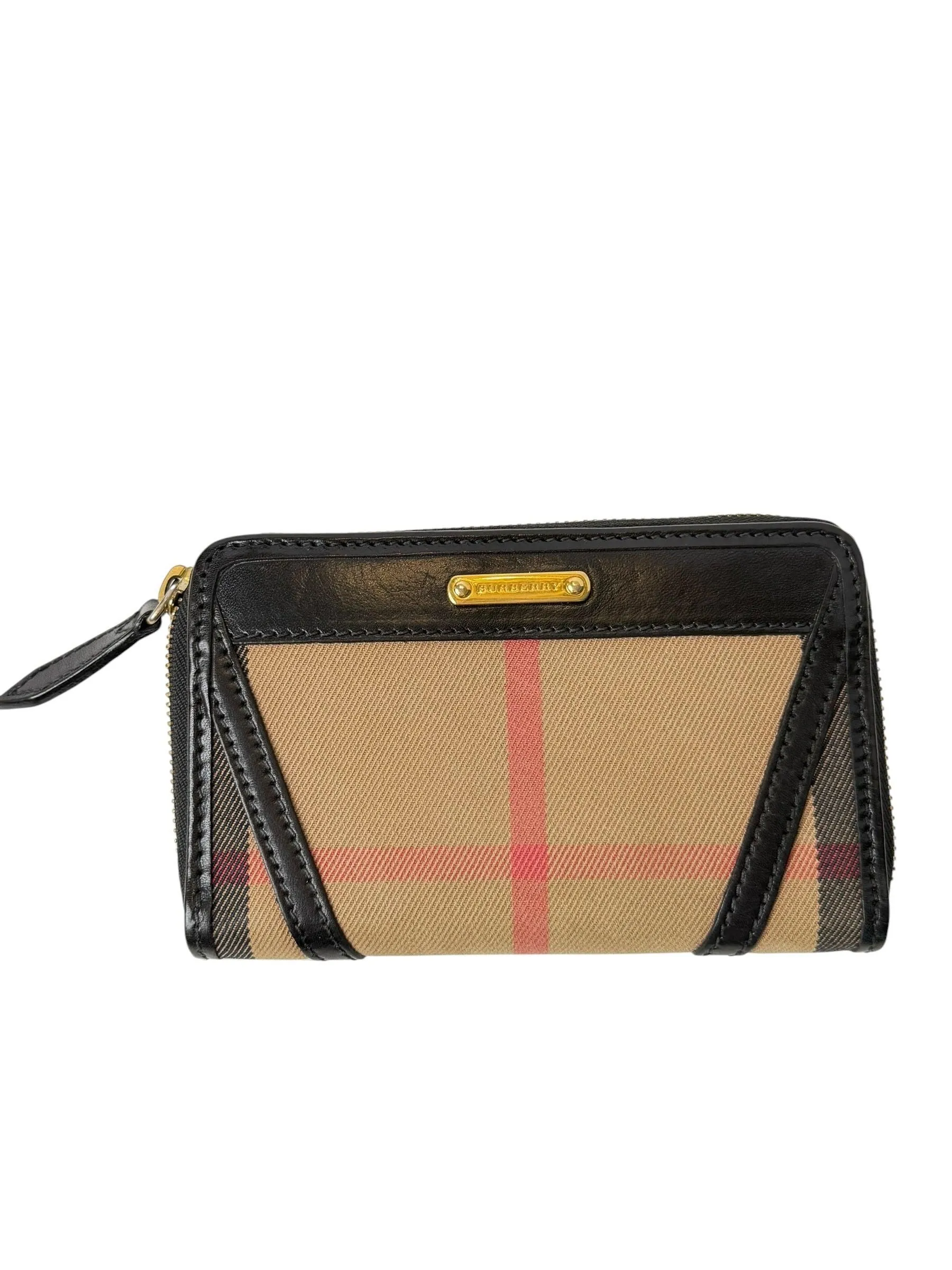 Burberry Check Black Trim Zip Around Wallet T7494