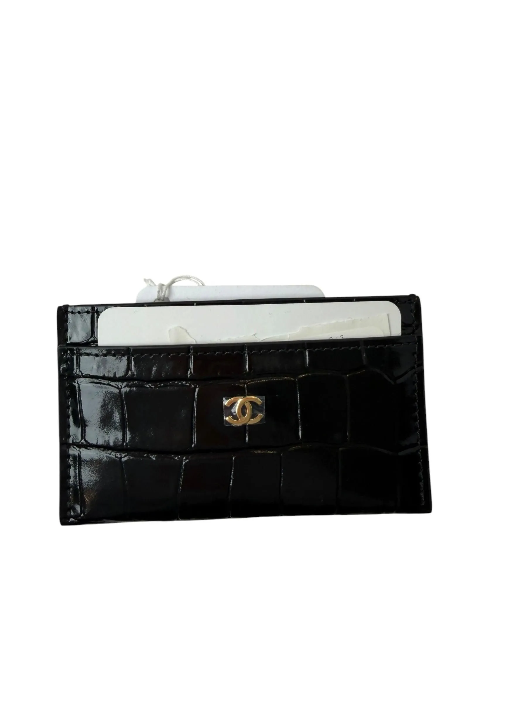 Chanel Brand New Black Crocodile Embossed Card Case T8275