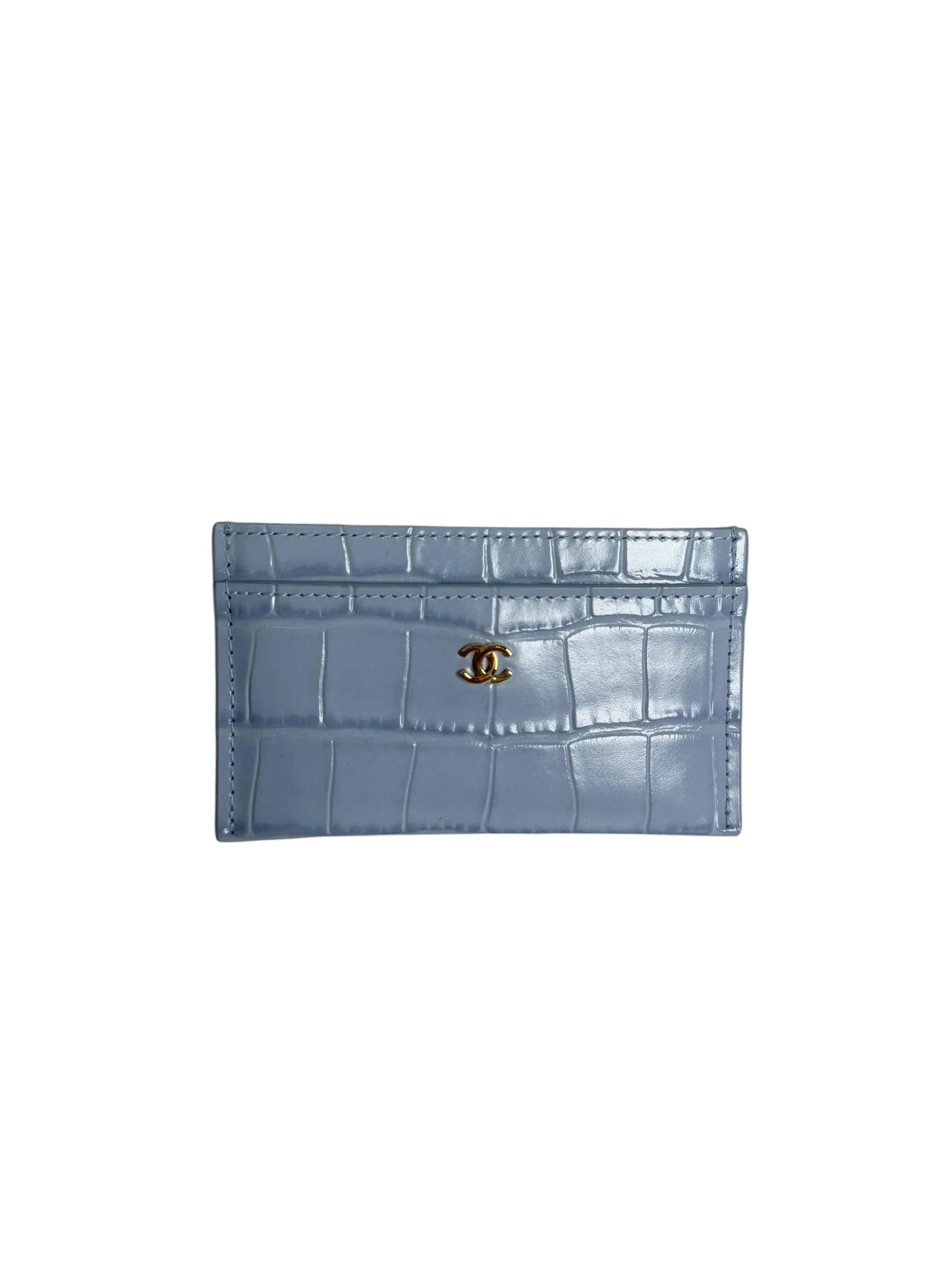 Chanel Light Blue Croc-Embossed Leather Card Holder T8263