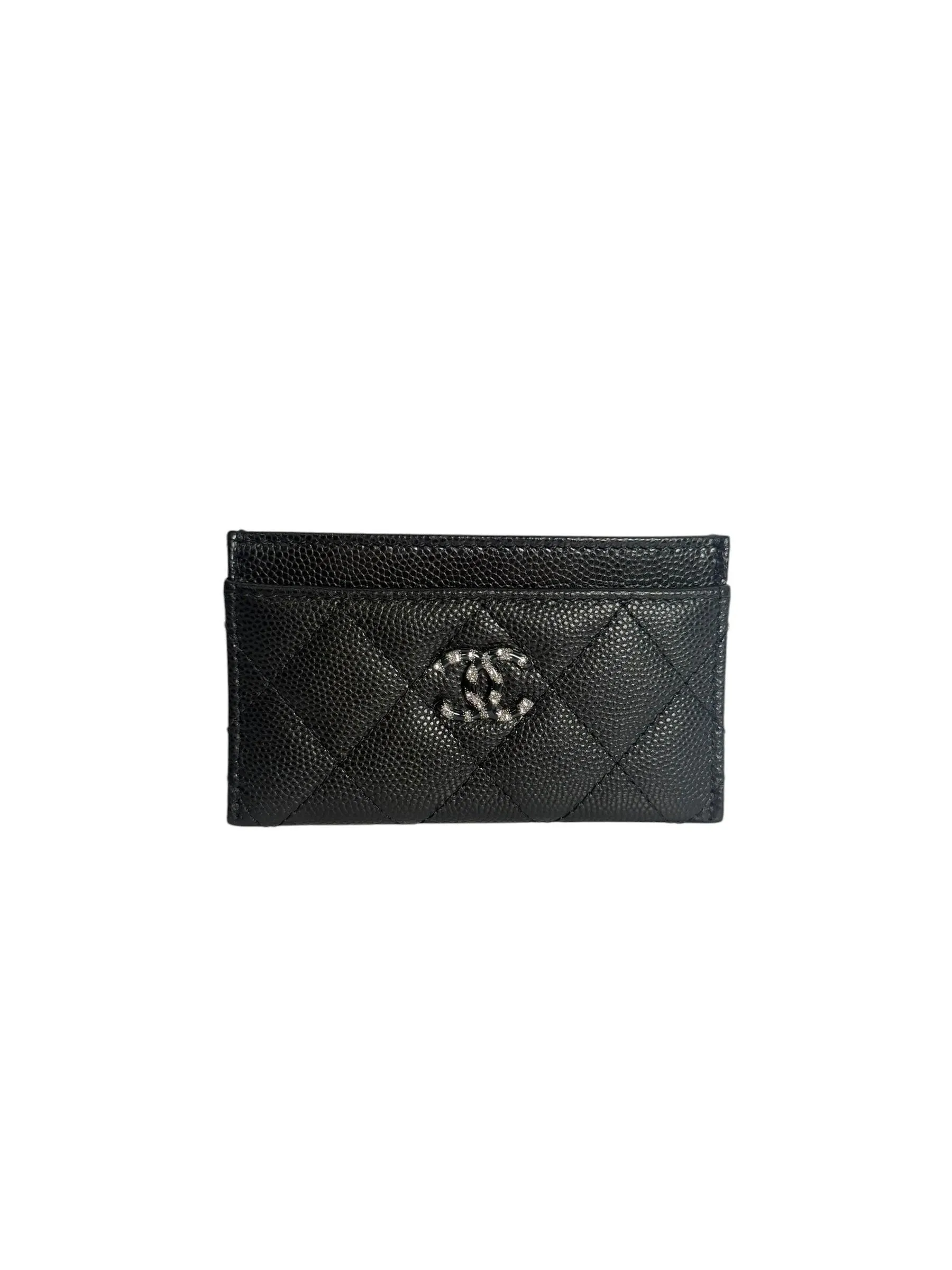 Chanel Black Quilted Caviar Leather CC Card Holder T8073
