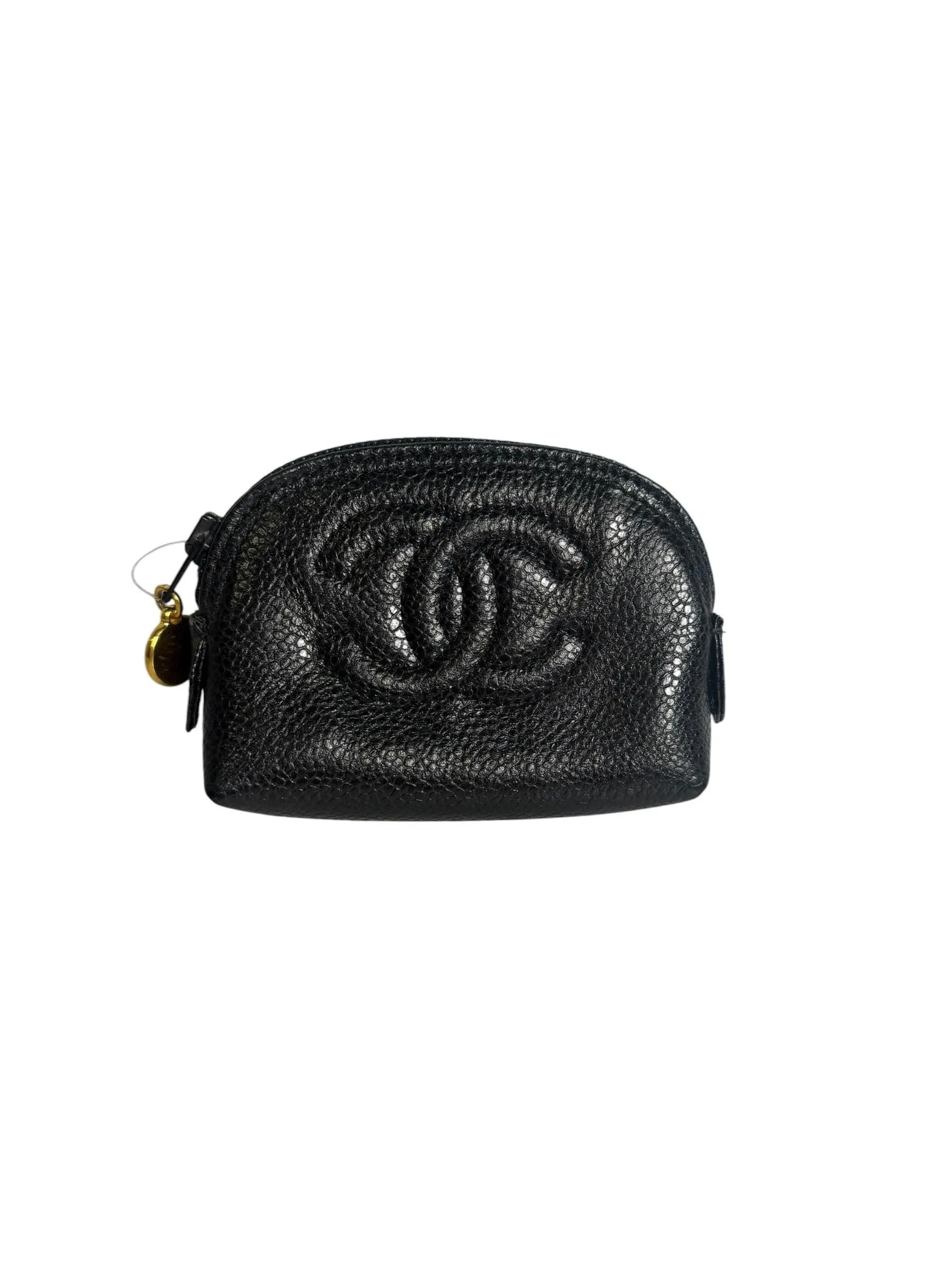 Chanel Black Caviar Leather CC Cosmetic Pouch T8541