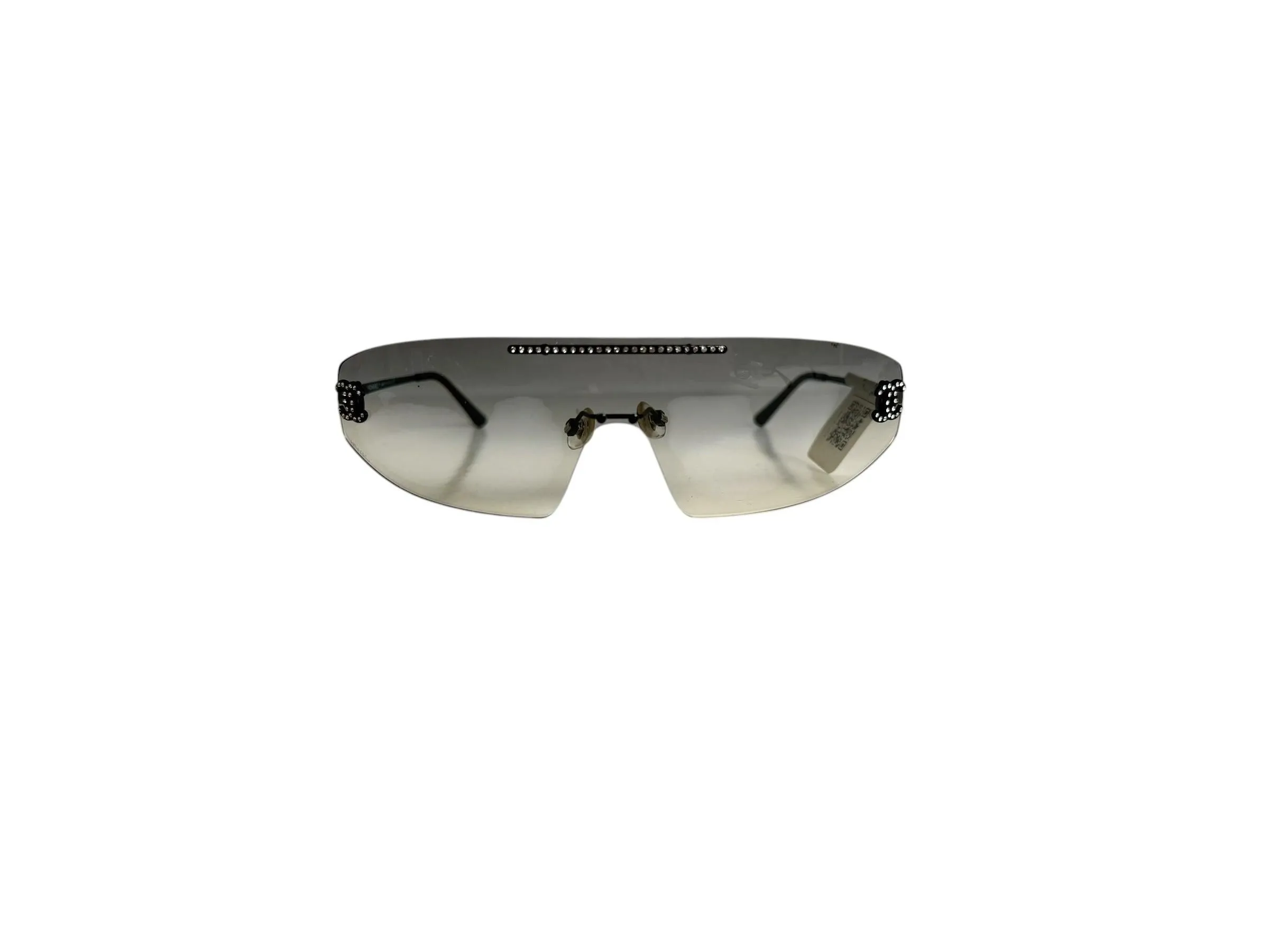 Chanel Black Rimless Shield Sunglasses with Rhinestones T7451