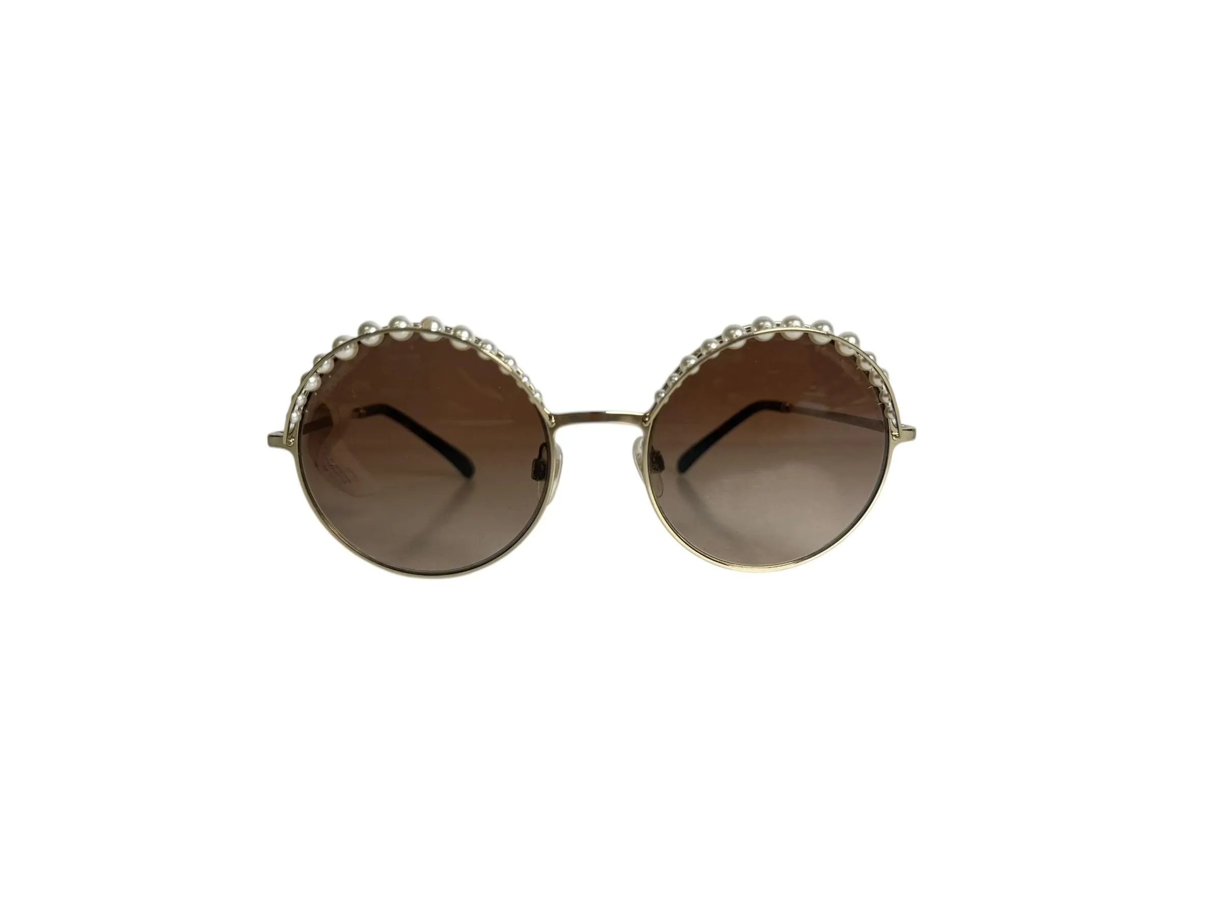 Chanel Black Round Sunglasses with Pearl Trim T7096