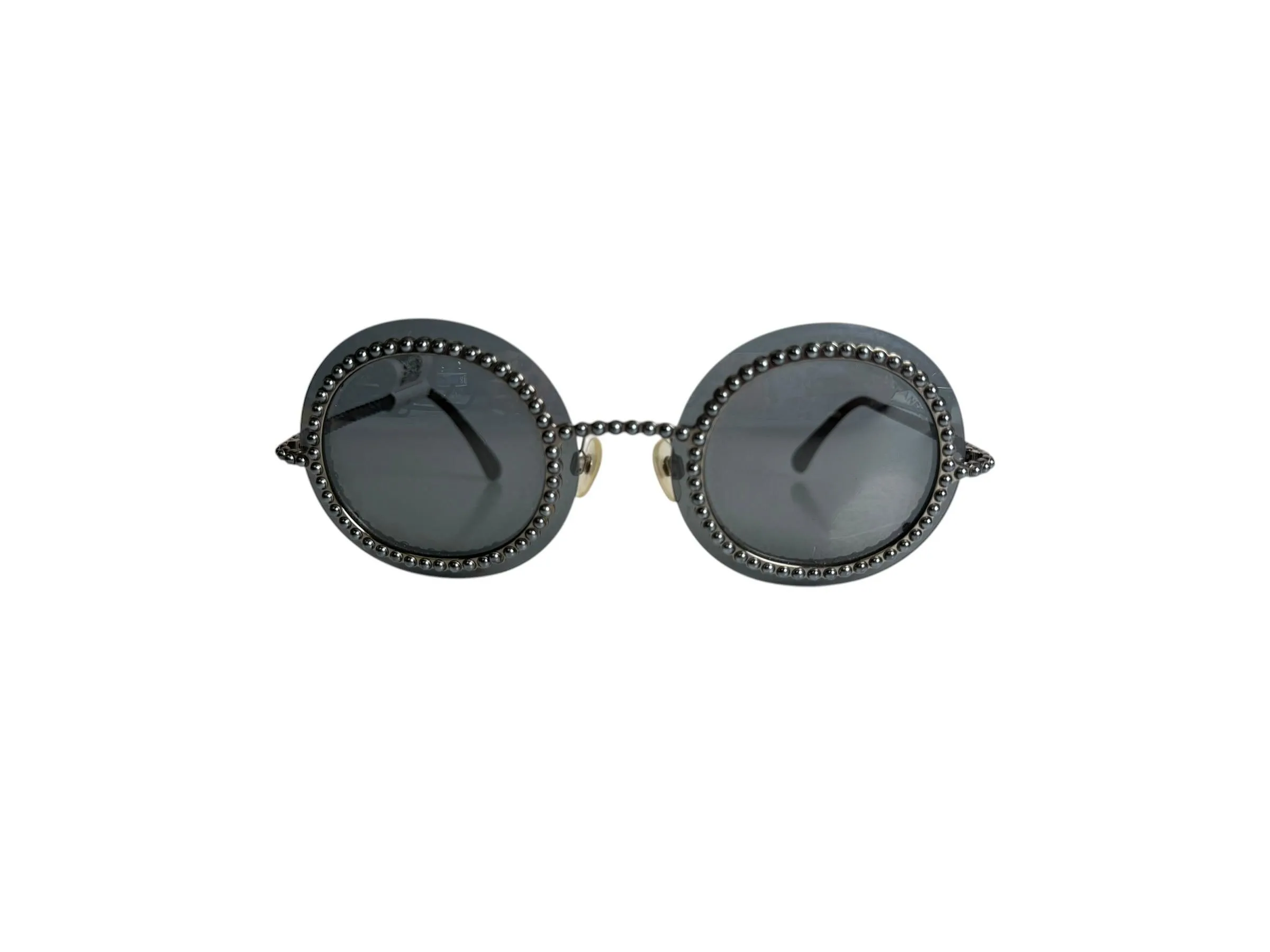 Chanel Gray Round Beaded Sunglasses T8087