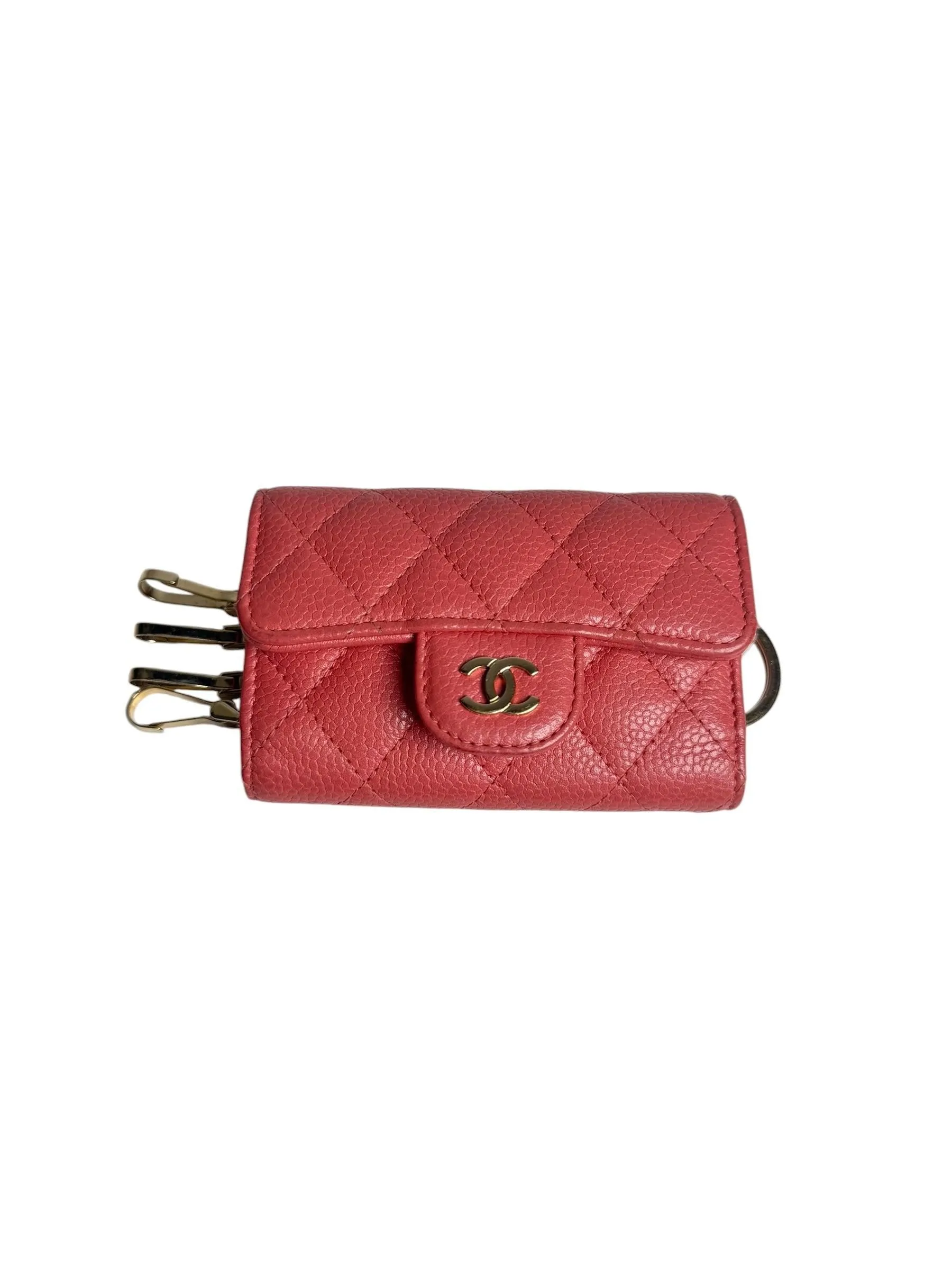 Chanel Pink Quilted Caviar Leather Key Holder T7040