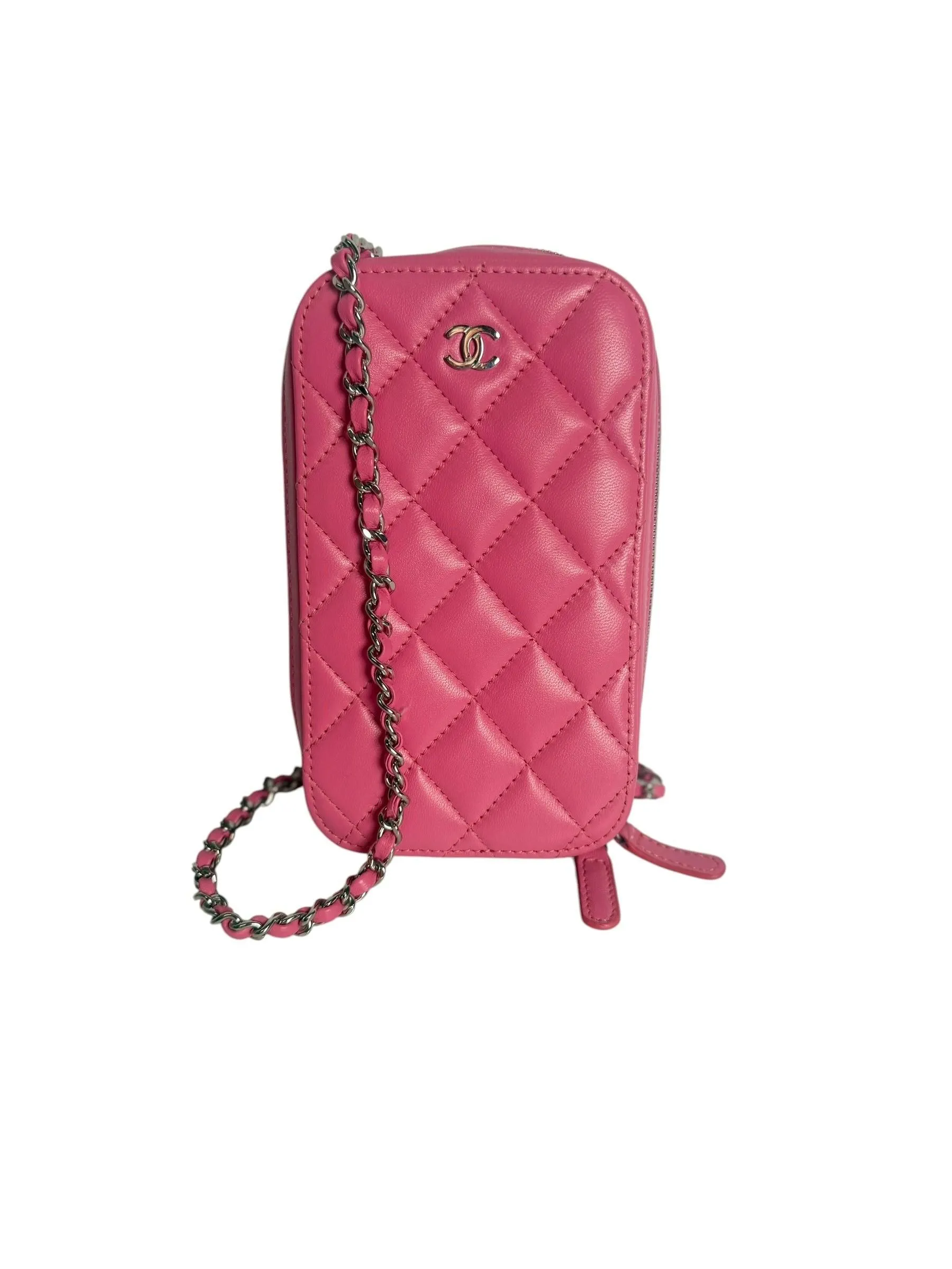 Chanel Pink Quilted Leather Phone Holder Chain Crossbody Bag T8499