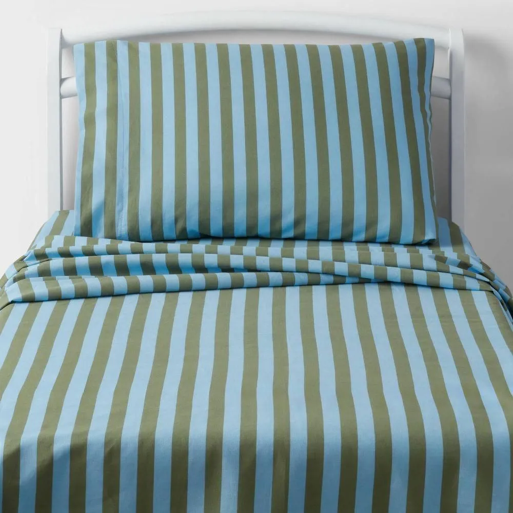 New without box - Full Striped Kids' Cotton Sheet Set Blue/Green - Pillowfort