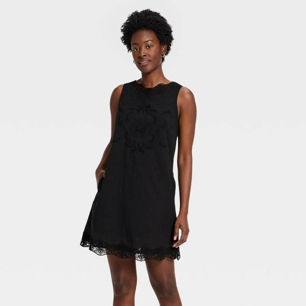 New without Tags - Size: Large - Women's Cutwork Mini Shift Dress - Universal Thread Black L