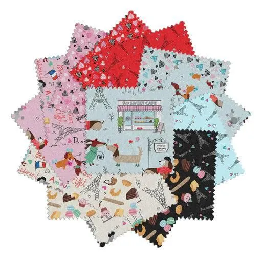 Benartex Parisian Pups 5" Charm Pack PARP5PK Kanvas Benartex