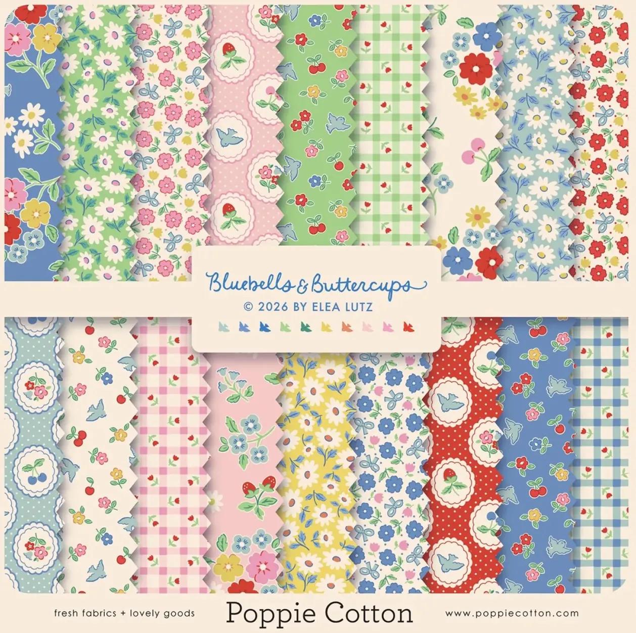 Bluebells & Buttercups 10" Precut (Layer Cake) Poppie Cotton