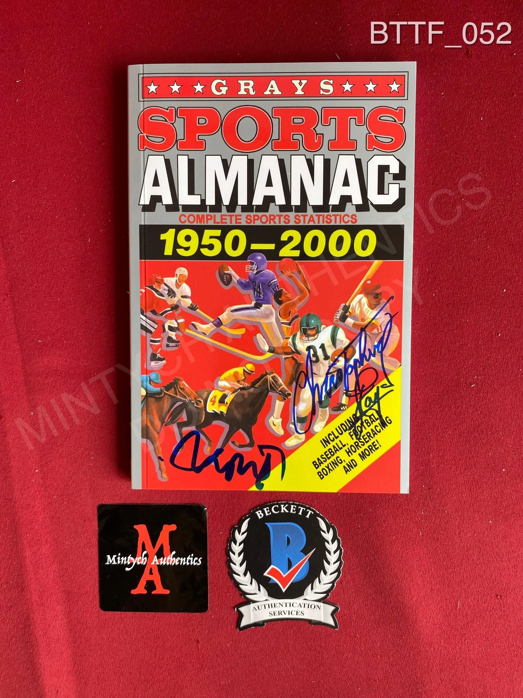 BTTF_052 - Universal Back To The Future Prop Replica Greys Sports Almanac Book Autographed By Michael J. Fox & Christopher Lloyd