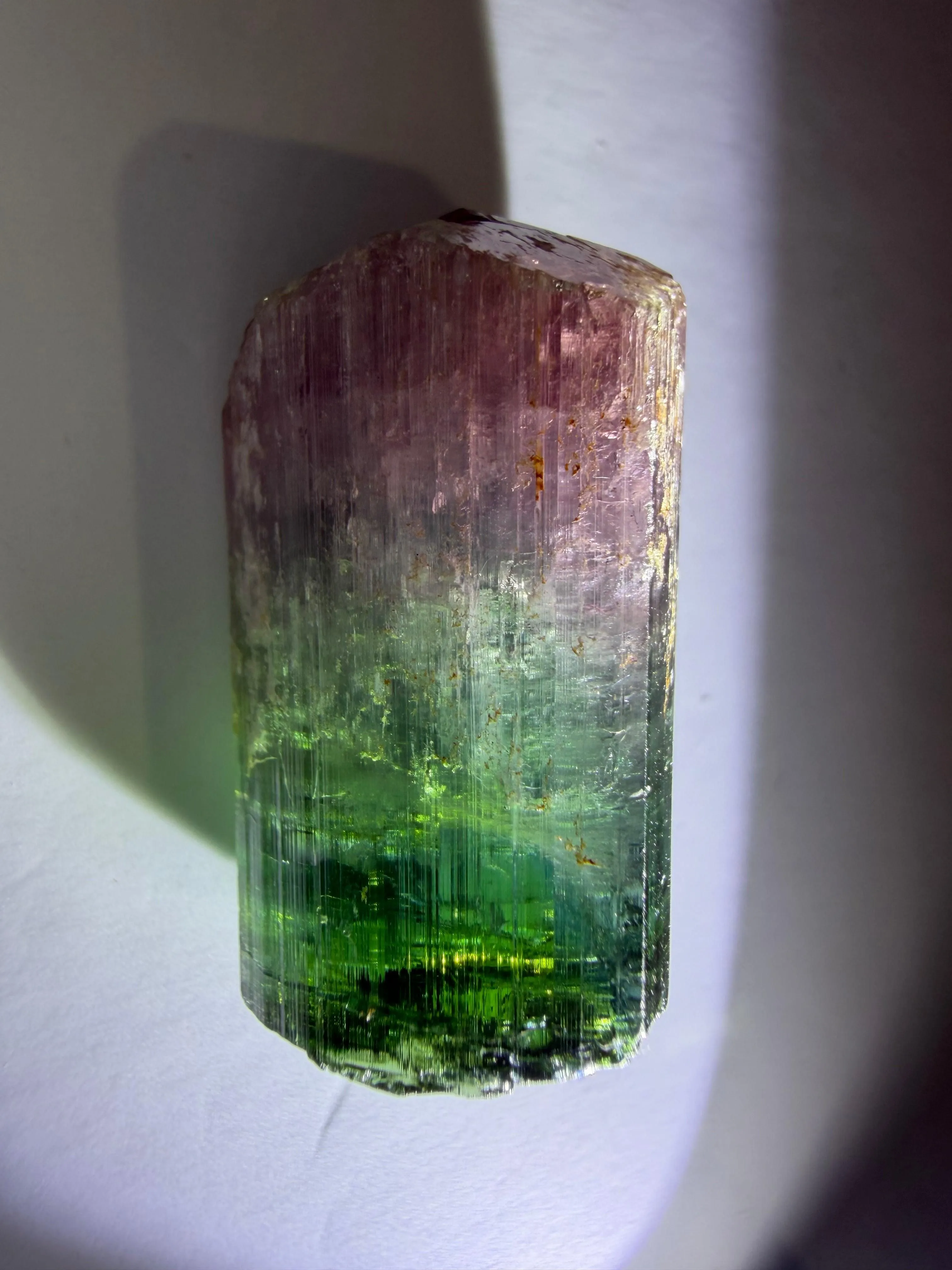 Bicolor Tourmaline Crystal | Gem Green to Opaque Pink | Old Stock | Cruzeiro Mine Mine, Minas Gerais, Brazil