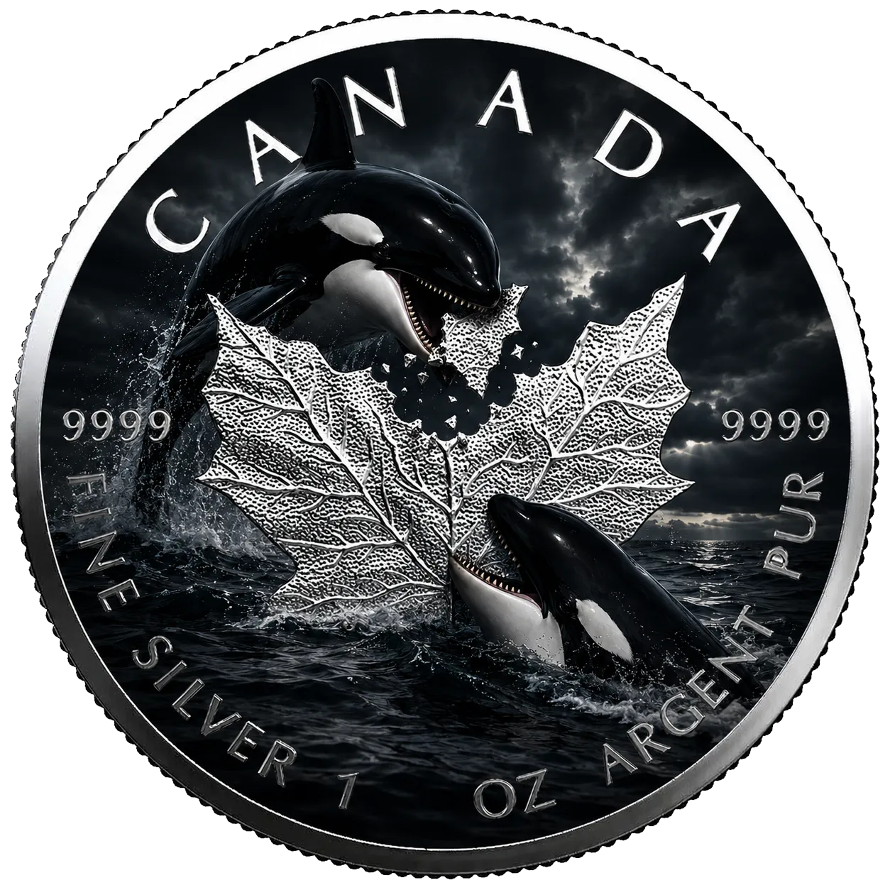 In Stock! 2026 Canada Maple Leaf Colorized– Orca Edition 1oz .9999 Silver Coin