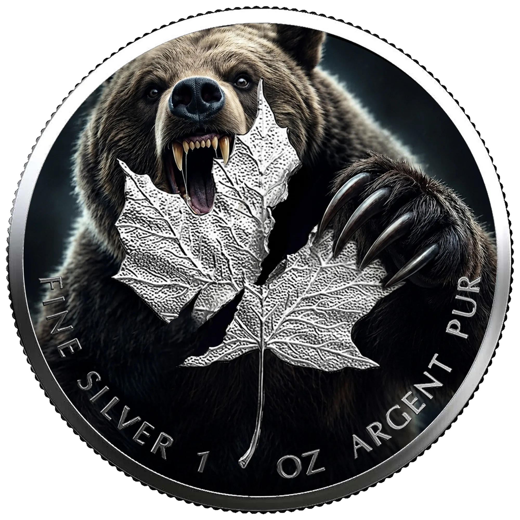 In Stock! 2026 Canada Maple Leaf Grizzly Bear Edition Colorized .9999 Silver Coin