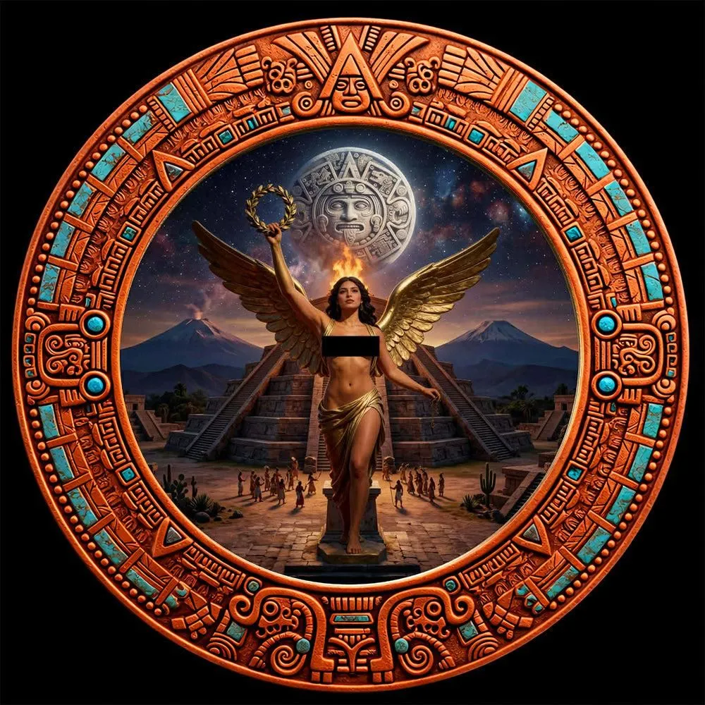 In Stock! Aztec Moon Angel Colorized 5 oz Copper Medal