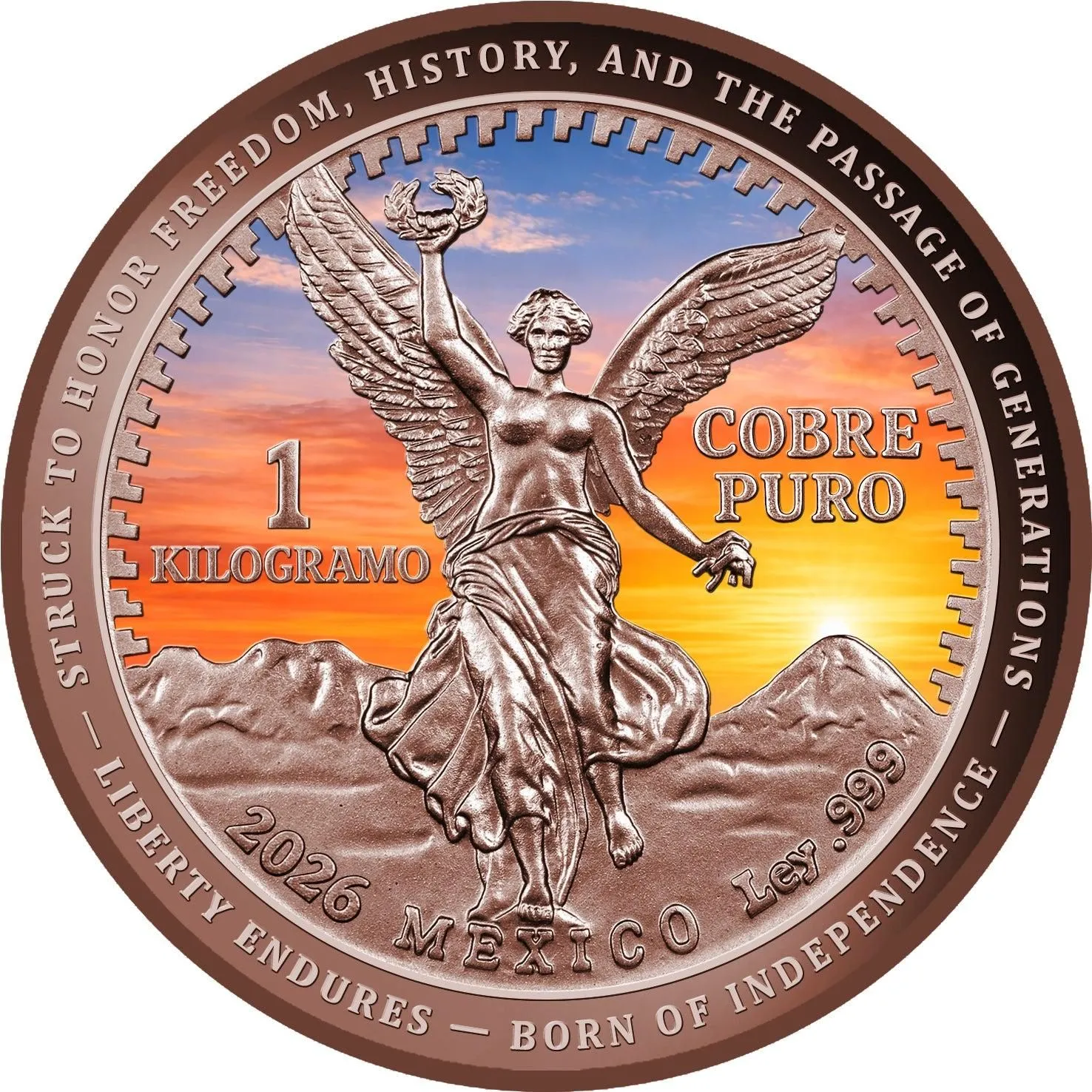 In Stock! 2026 Cameroon Vintage Sunset Libertad 1 Kilo Copper Coin