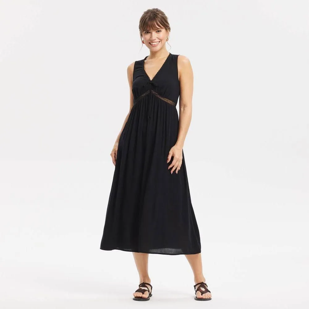 New without Tags - Women's Lace Trim Midi Dress - Universal Thread Black XXL