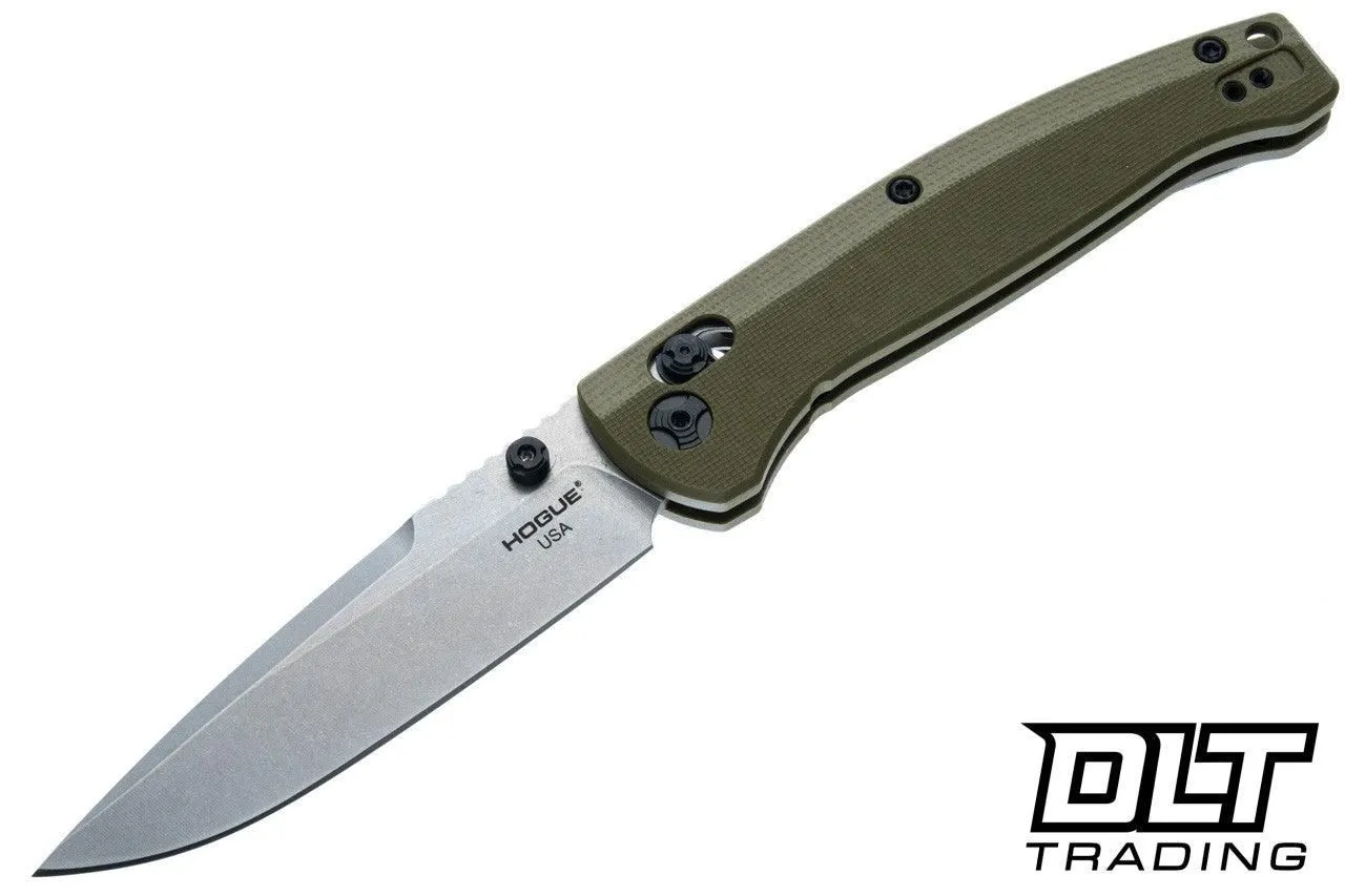 Hogue Mysto Manual Folder -  Stonewash MagnaCut Drop Point Blade - OD Green G-10 Frame