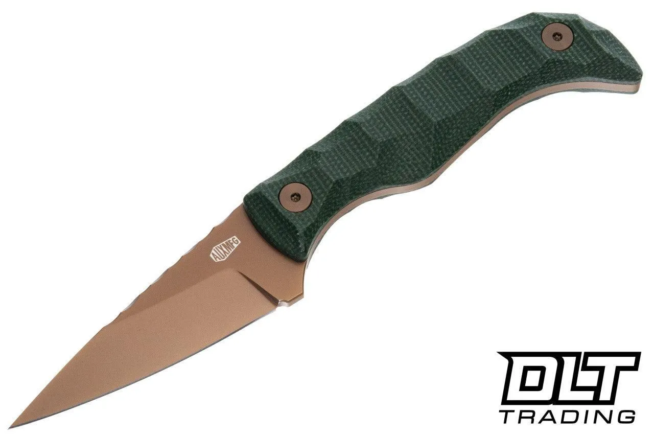 Auxiliary Manufacturing Karl Jr Deadhead - Green Micarta - Rose Gold PVD 14C28N Blade