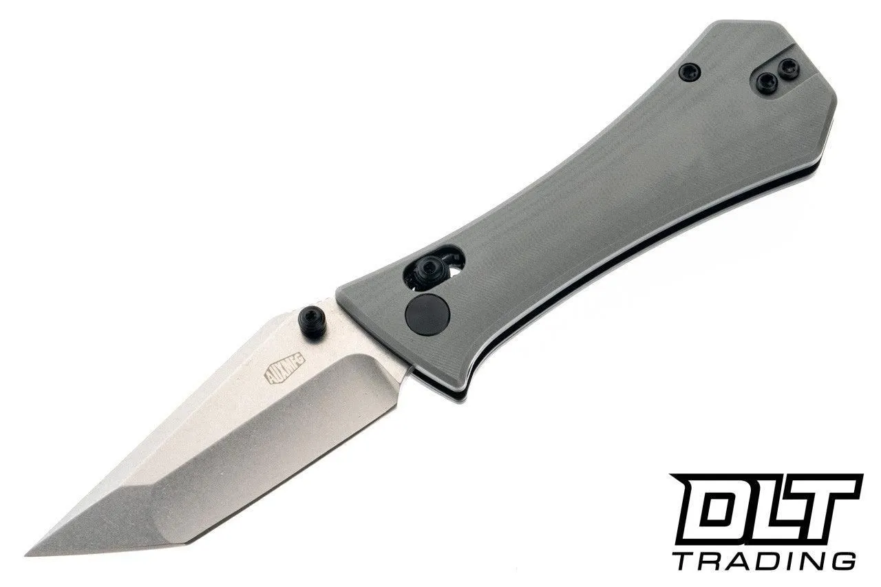 Auxiliary Manufacturing Coffin Tanto Crossbar - Grey G-10 - Stonewash 14C28N Blade