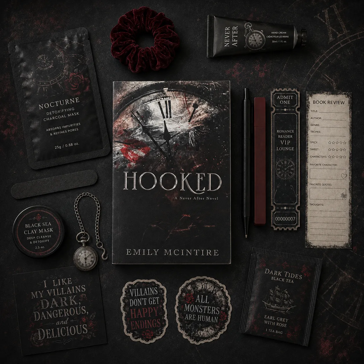 Hooked by Emily McIntire Featured Book Date Box | Dark Villain Romance with Reader Accessories