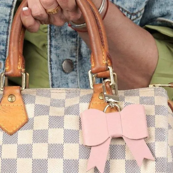 Product image for 88. Handcrafted Leather Bow Bag Charm- Light pink - Rose Ballerine - Handmade