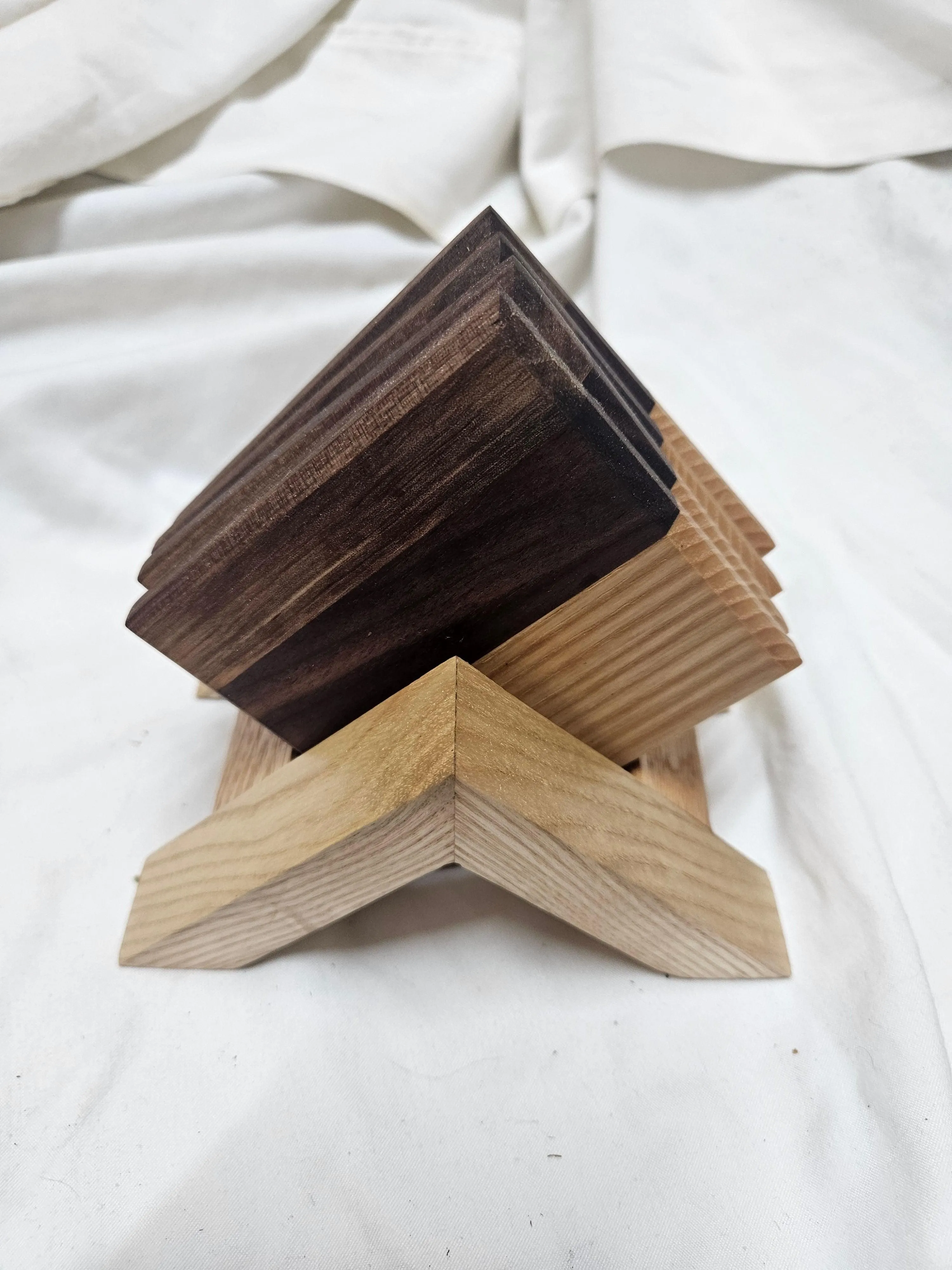 Coaster Set made from hardwoods with oak Stand, Set of 4