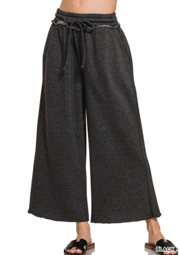 Acid wash fleece palazzo sweatpants with pockets