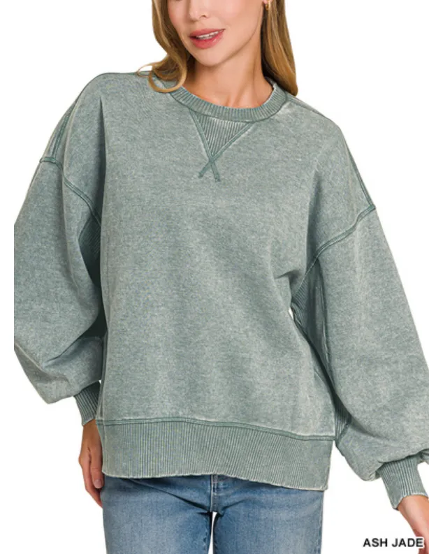 Acid wash fleece oversized pullover