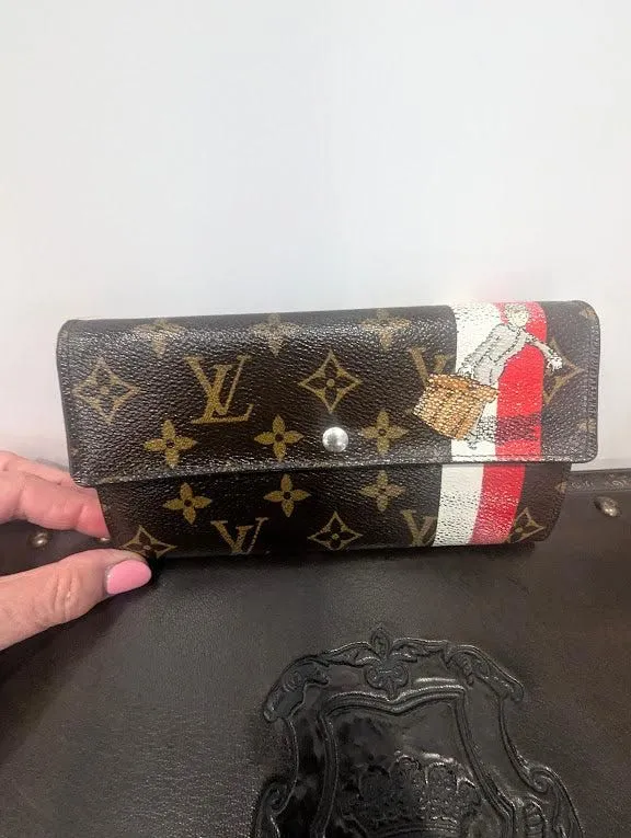 Louis Vuitton Limited Edition Monogram Groom Sarah Wallet with "Bell Boy" Red and White Stripes