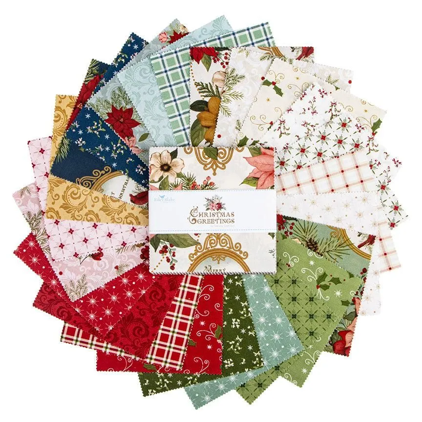 Christmas Greetings 5" Stacker Charm Pack Sandy Gervais Riley Blake 5-17660-42
