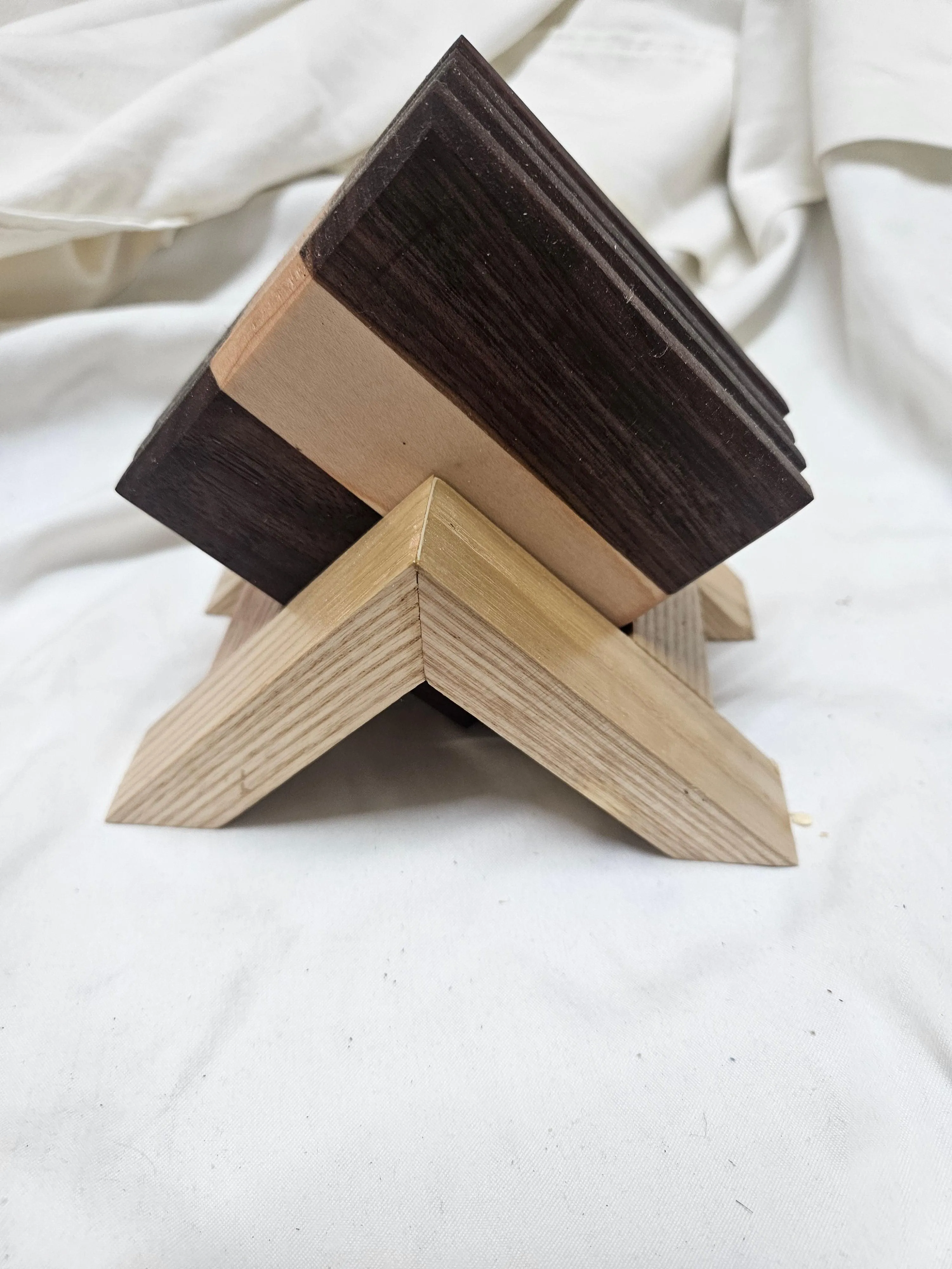 Coaster Set made from hardwoods with Oak Stand, Set of 4