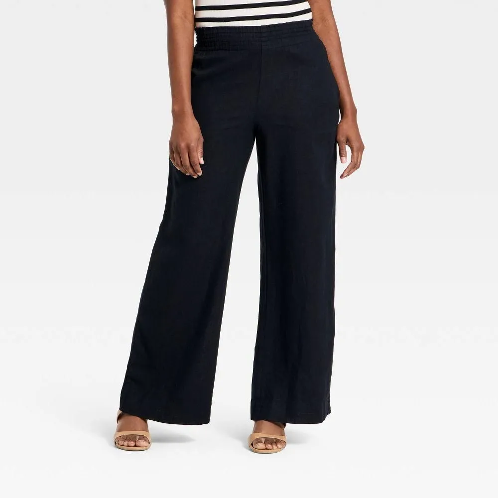 New without Tags - Women's Linen Wide Leg Pull-On Pants - A New Day Black M