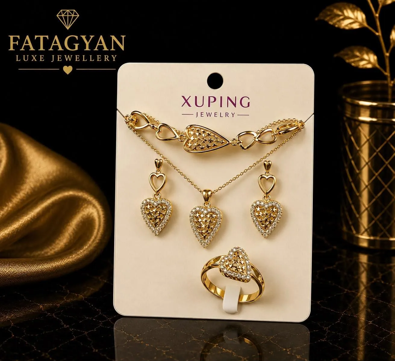 18K Gold-Plated Necklace, Ring, Bracelets, Earrings Set S06