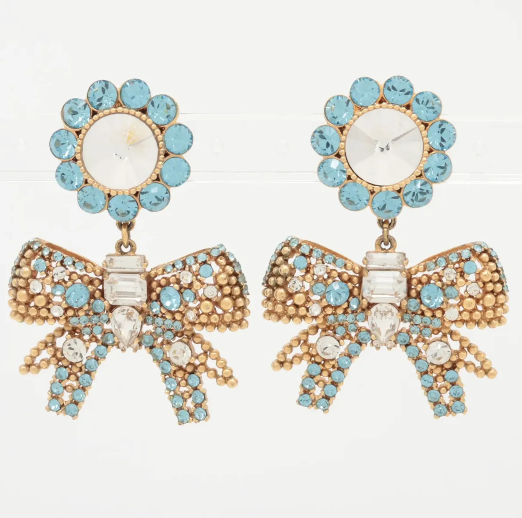 Miu Miu Crystal Bow Clip On Earrings 0820-7175