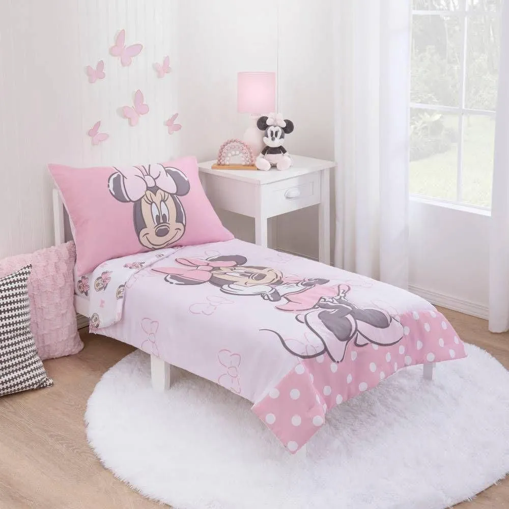 New without box - Minnie Mouse 4pc Disney Dancing Bows Toddler Comforter Bedding Set: