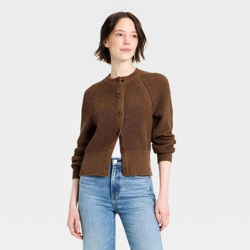 New without Tags - Women's Iconic Cotton Cardigan - Universal Thread Brown L