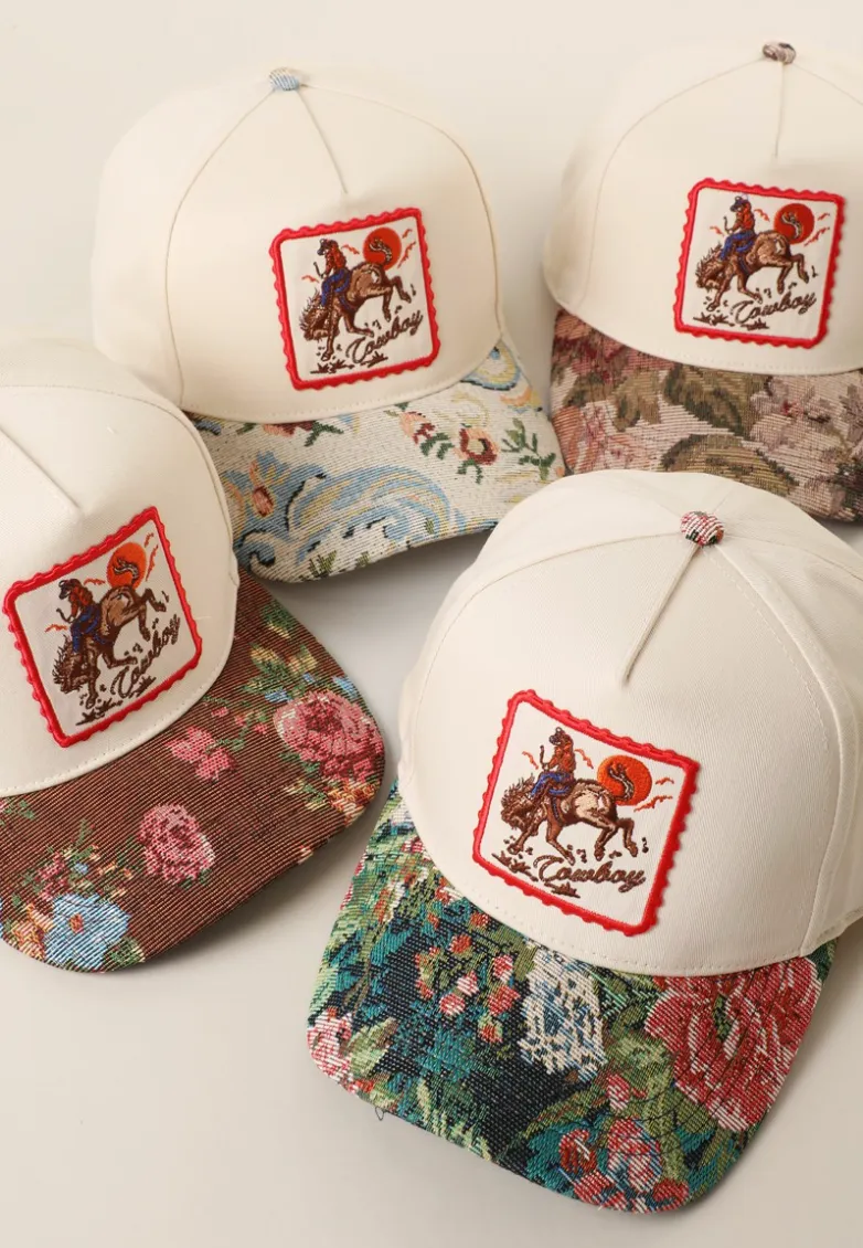 Cowboy Rodeo Embroidered Patch Tapestry Brim Cap