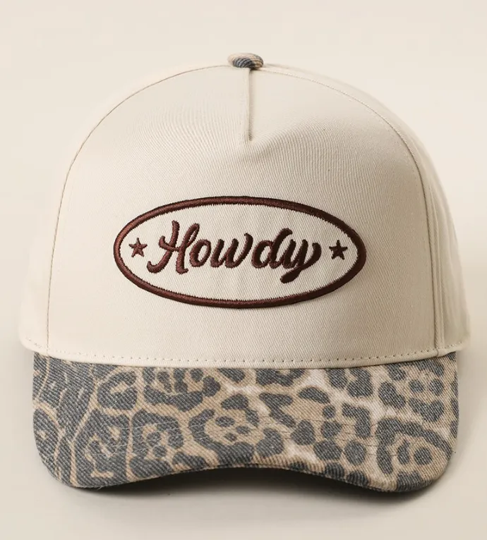 Howdy Embroidered Patch Leopard Brim Baseball Cap