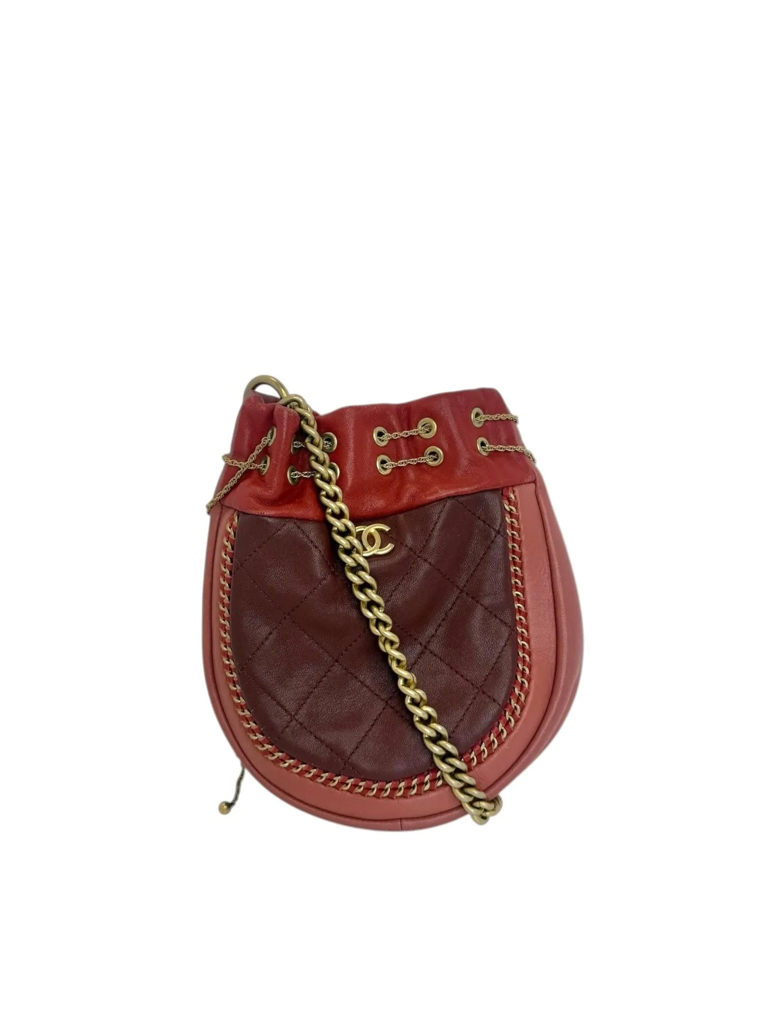 Chanel Red Tricolor Drawstring Chain Bag T7287