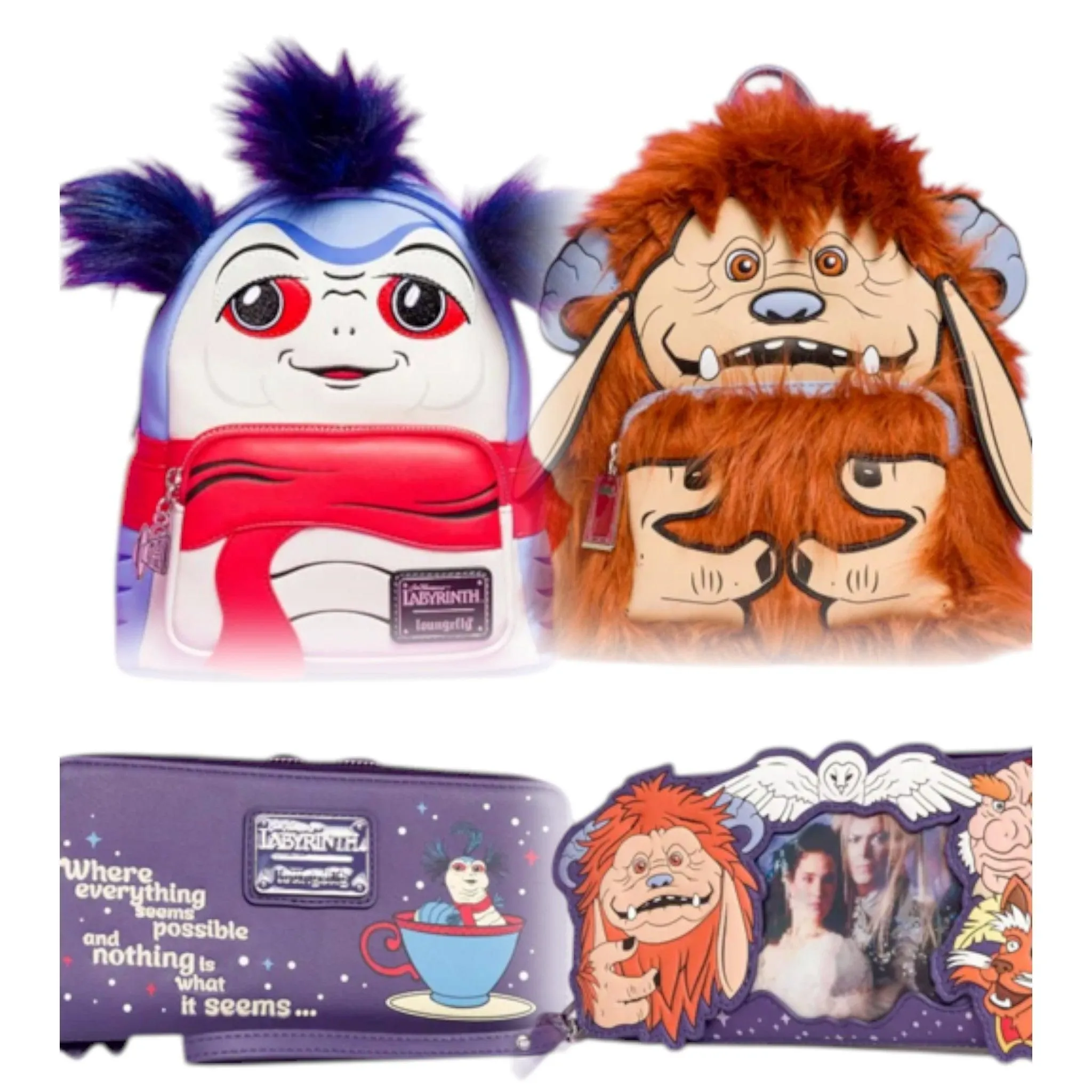 Loungefly Vault Labyrinth Worm and Ludo Cosplay Mini Backpacks and Wallet Bundle