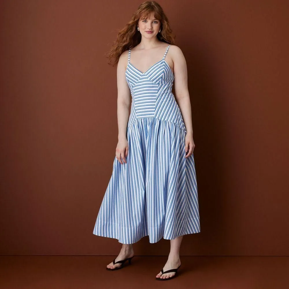 New without Tags - Women's Sleeveless Striped Drop Waist Midi Dress - Rosie Assoulin Blue XS