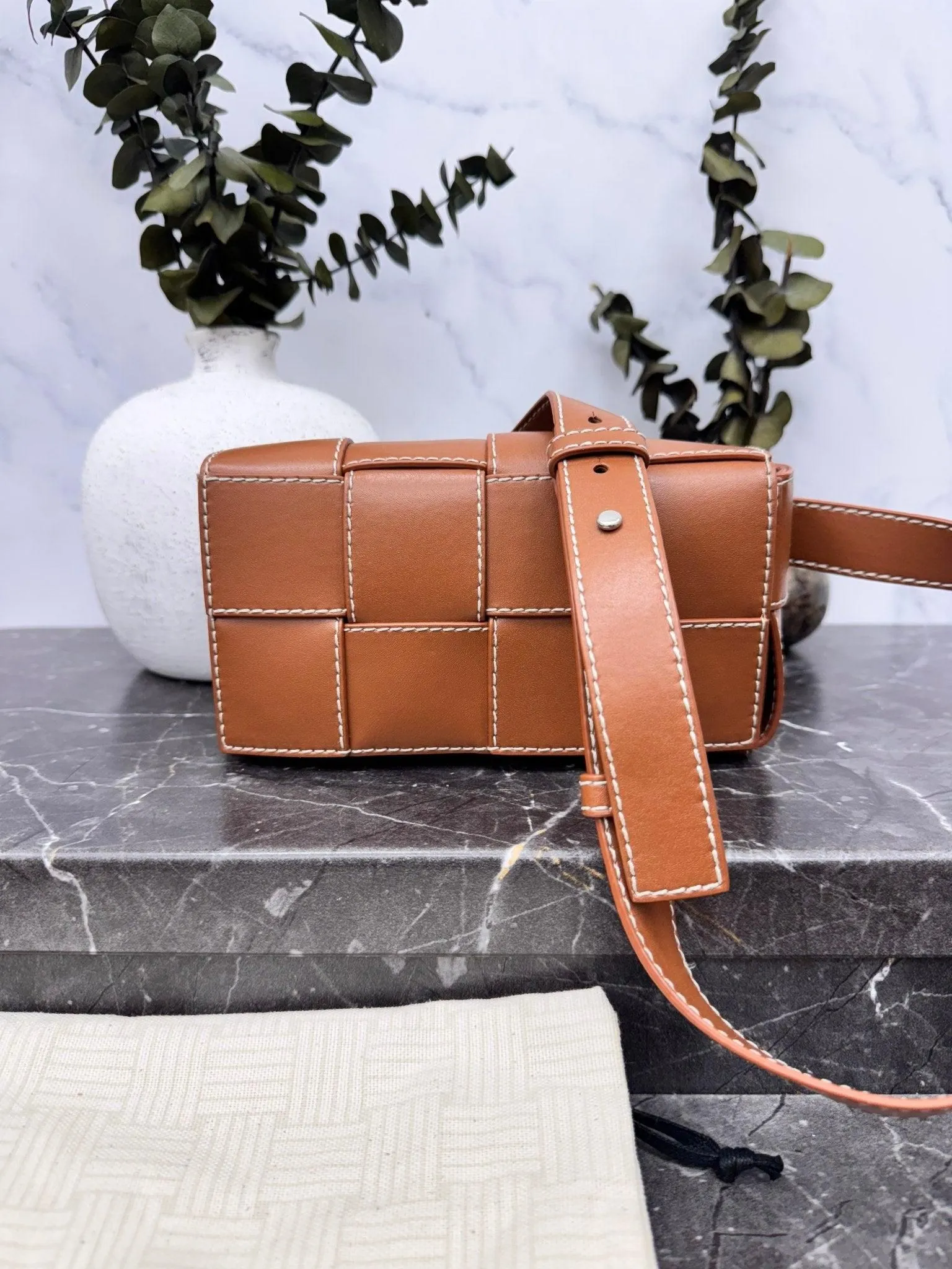 LIKE NEW - Bottega Veneta Brown Intrecciato Leather Cassette Belt Bag