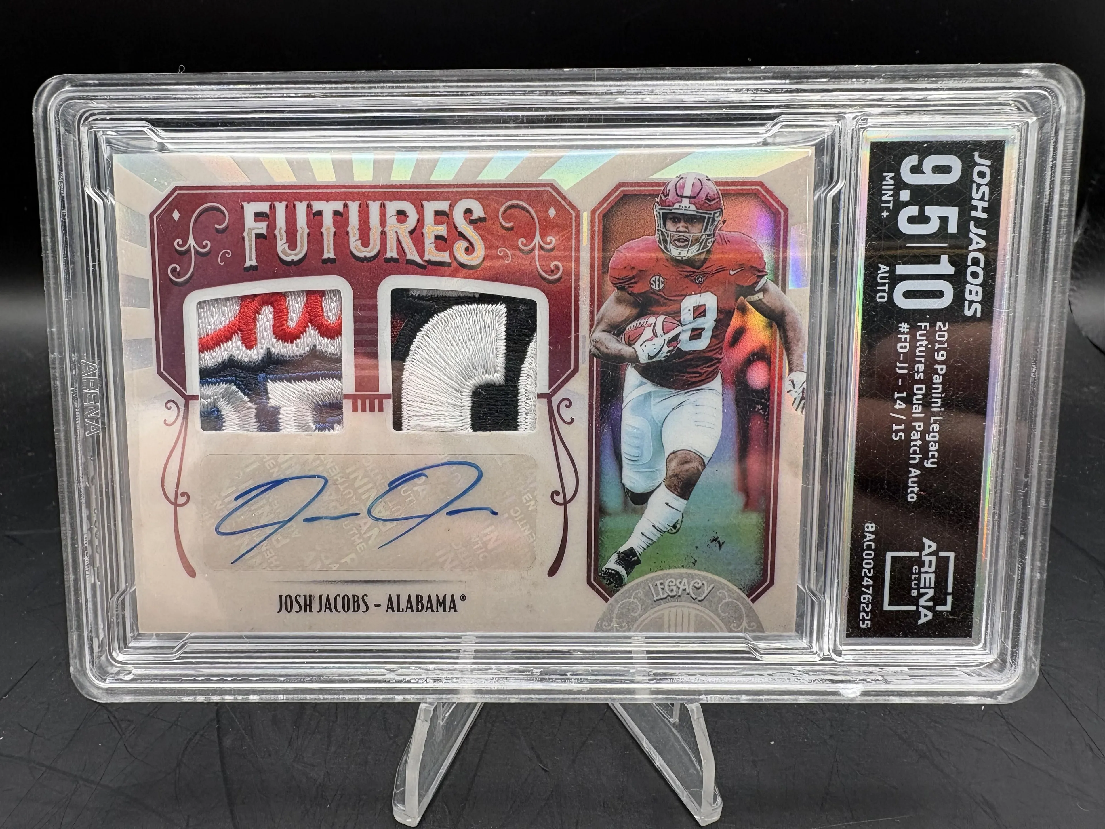 Josh Jacobs 2019 Panini Legacy #FD-JJ Auto #/15 Arena Club Auto 10 Card 9.5