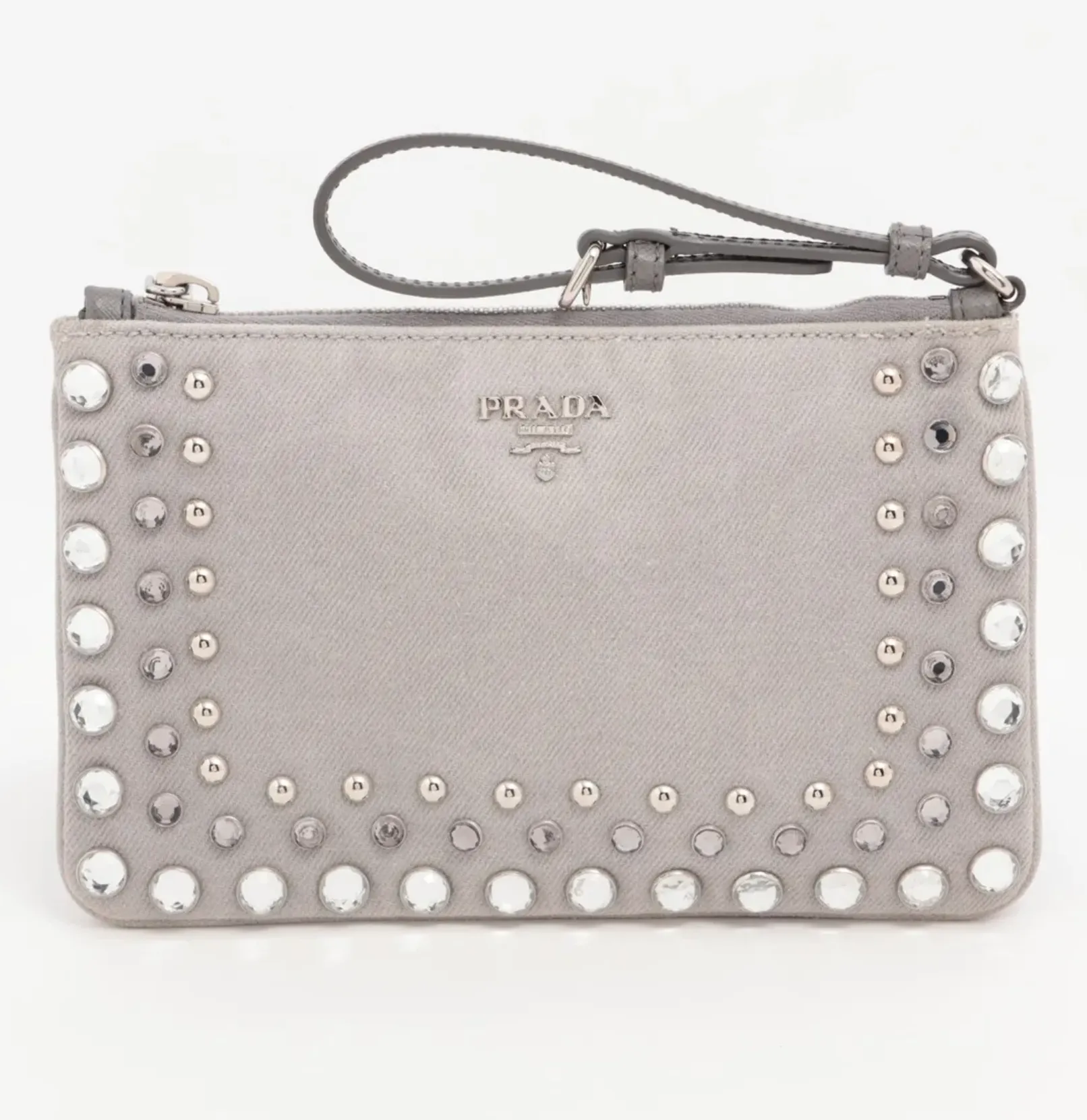 Prada Grey Denim + Rhinestone Pouch 0820-9958