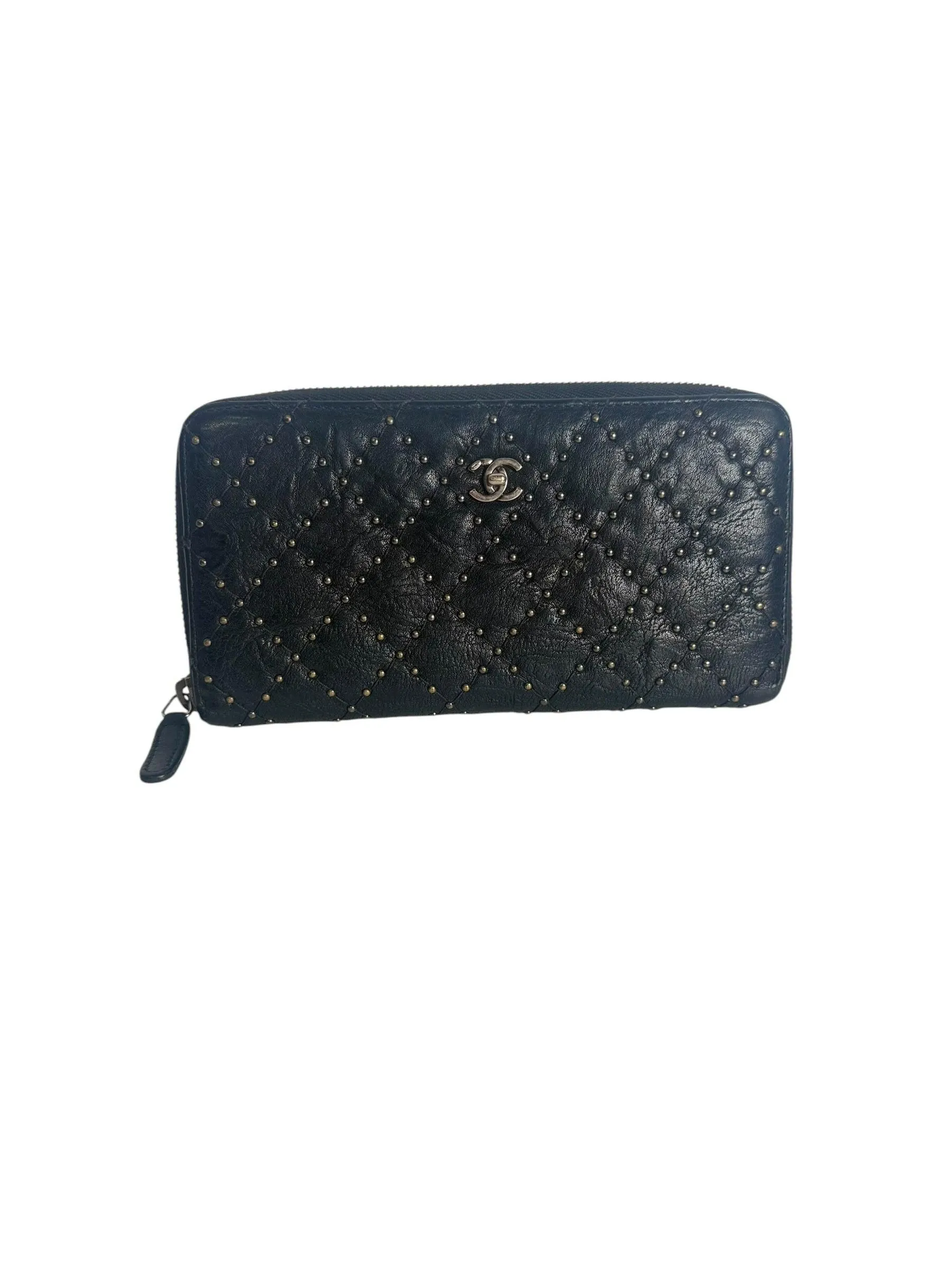 Chanel Studded Quilted Zip Around Wallet Black T1006