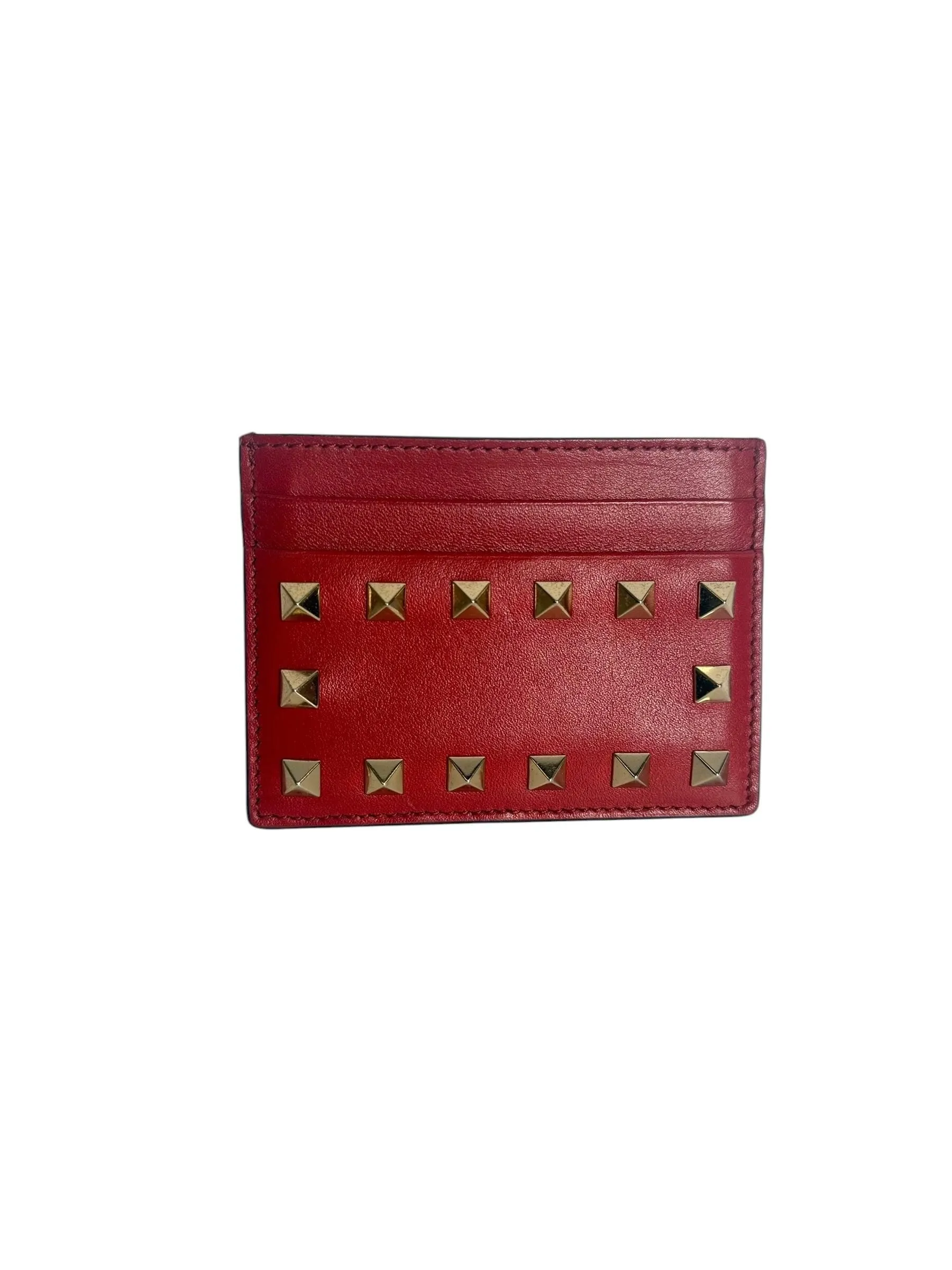 Valentino Rockstud Card Holder Red T7484